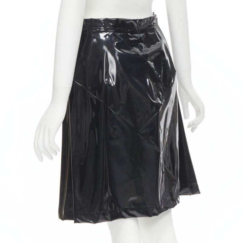 COMME DES GARCONS 1991 black vinyl plastic bias cut A-lined flared skirt L For Sale 1