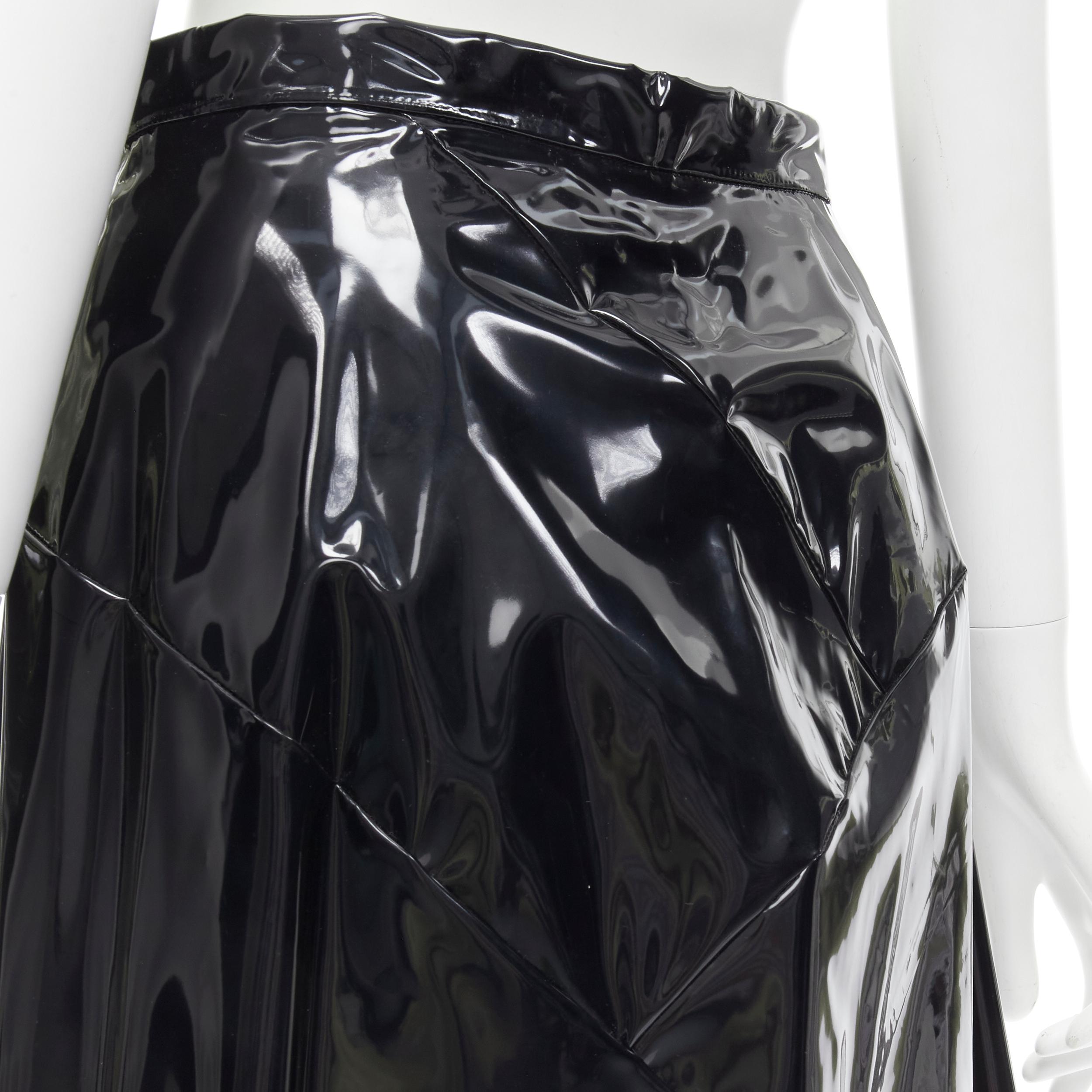 COMME DES GARCONS 1991 black vinyl plastic bias cut A-lined flared skirt L For Sale 1