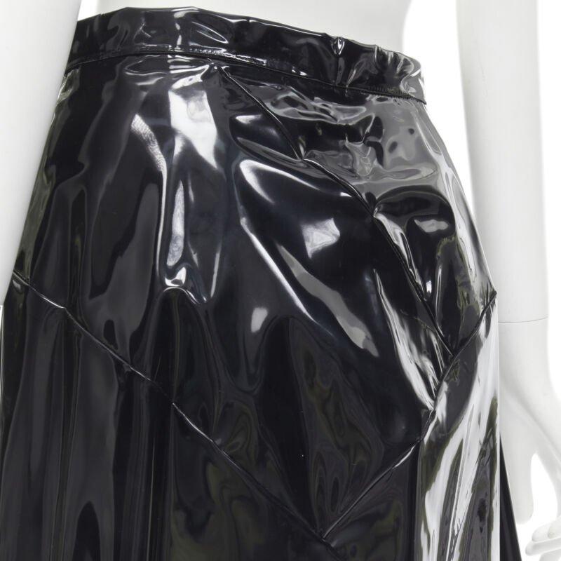COMME DES GARCONS 1991 black vinyl plastic bias cut A-lined flared skirt L For Sale 2