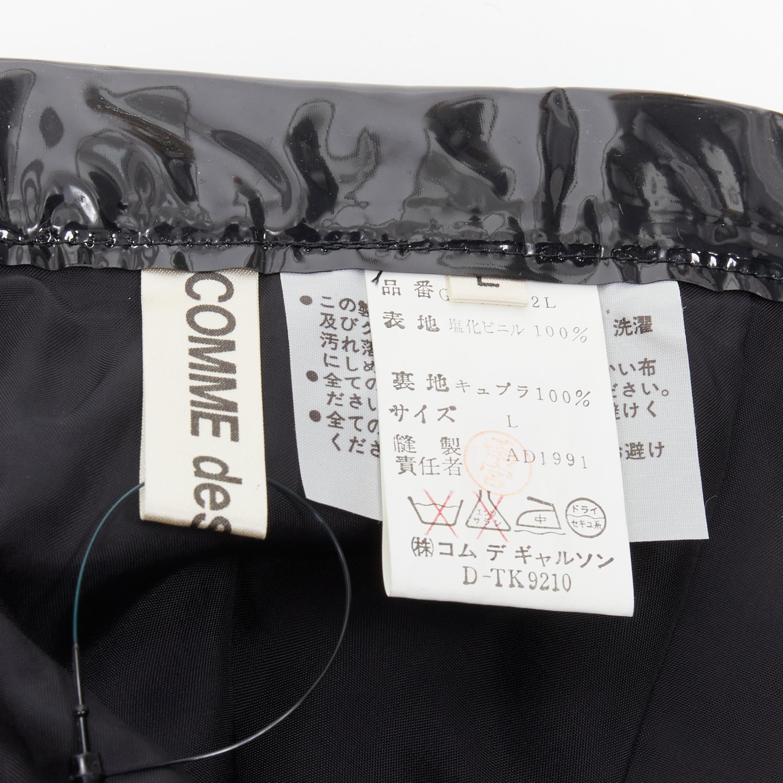 COMME DES GARCONS 1991 black vinyl plastic bias cut A-lined flared skirt L For Sale 3