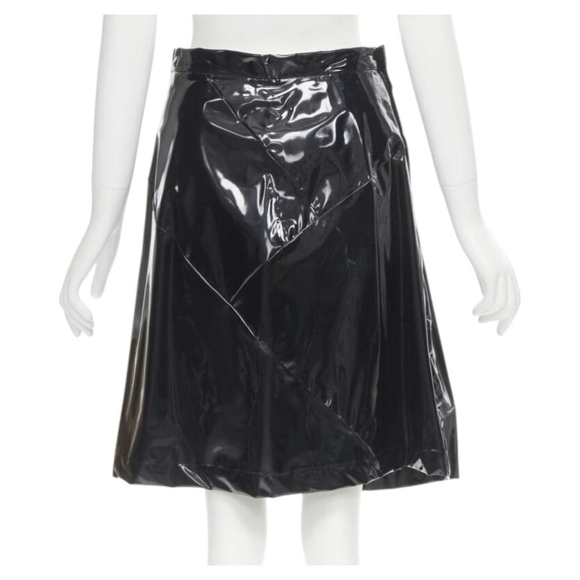 COMME DES GARCONS 1991 black vinyl plastic bias cut A-lined flared skirt L