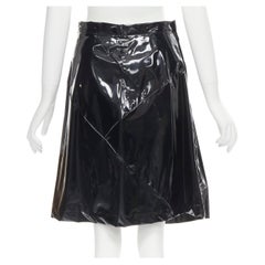 COMME DES GARCONS 1991 black vinyl plastic bias cut A-lined flared skirt L