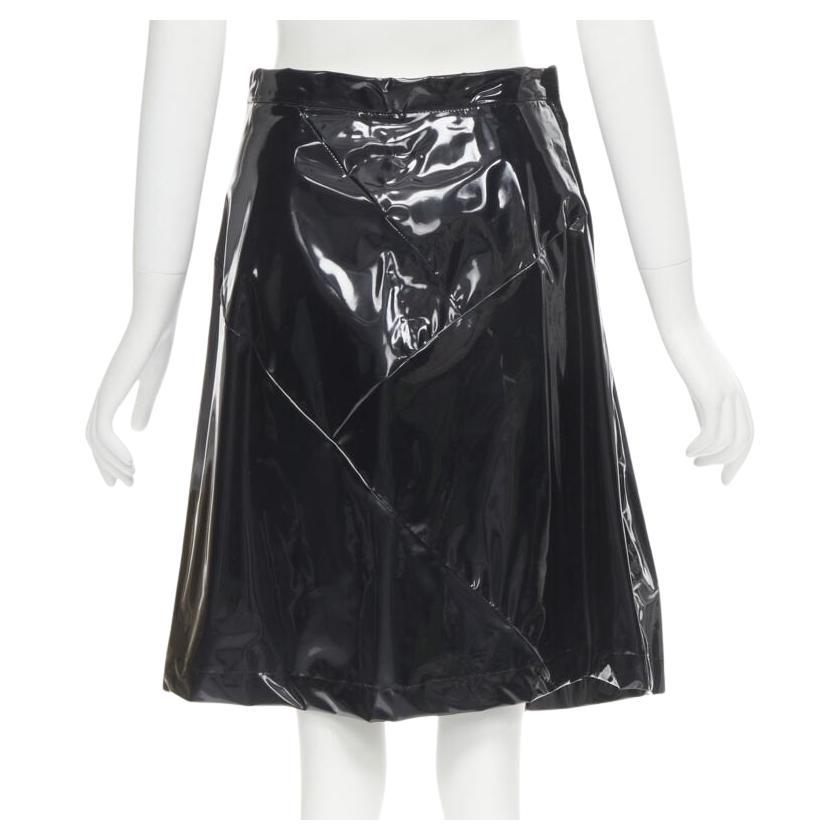 COMME DES GARCONS 1991 black vinyl plastic bias cut A-lined flared skirt L For Sale