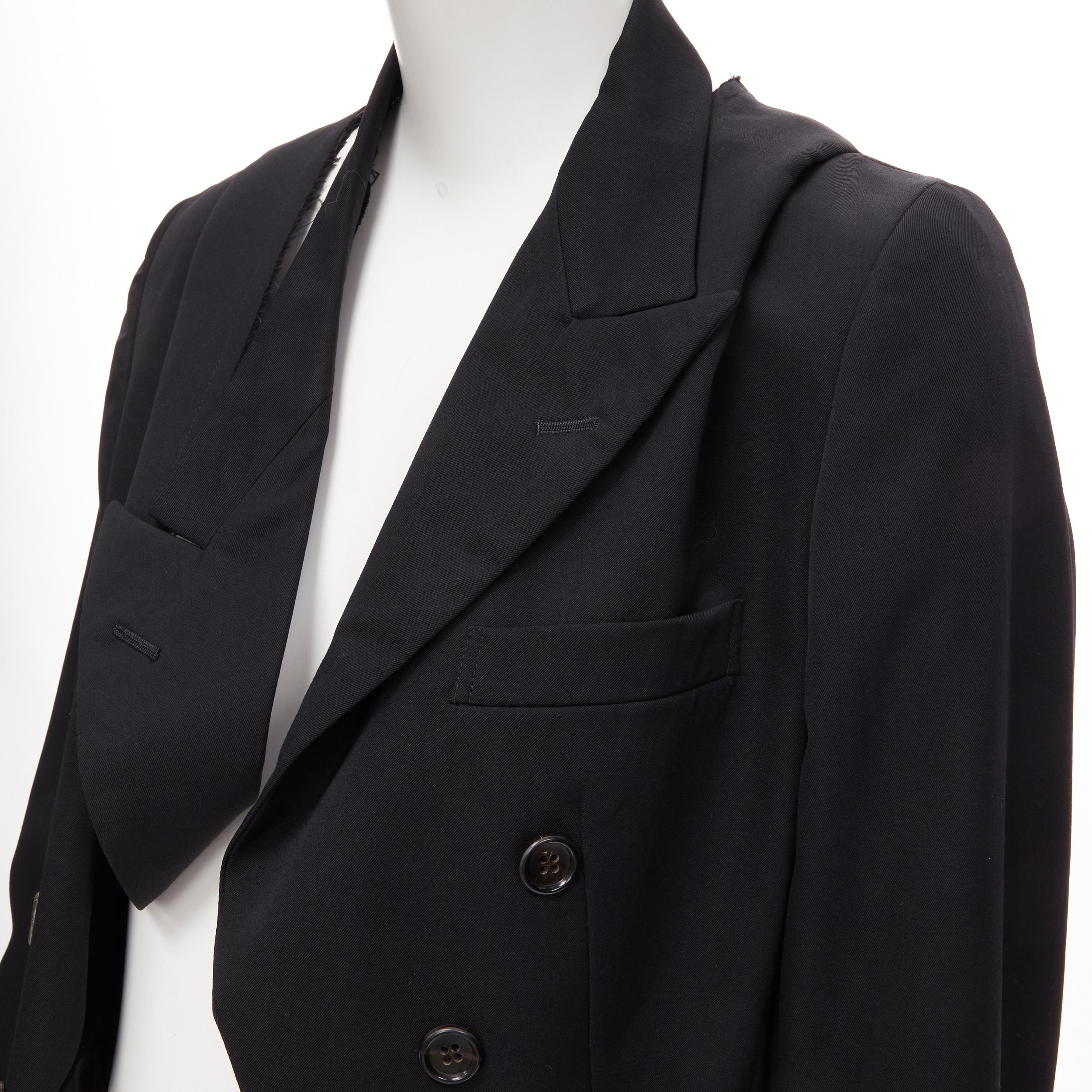 COMME DES GARCONS 1991 black wool deconstructed collar double breasted blazer S 1