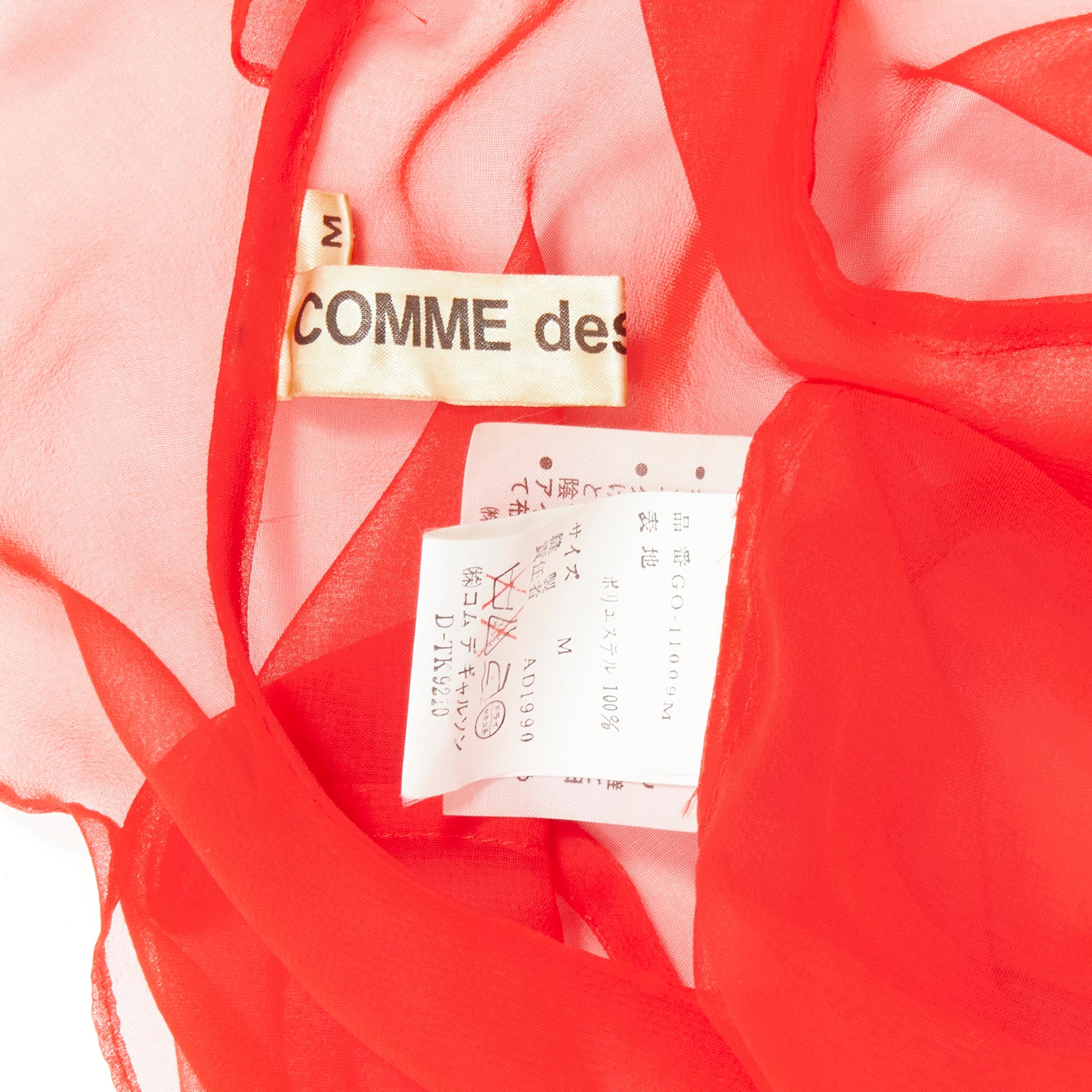 COMME DES GARCONS 1991 Vintage red sheer ruffle collar off shoulder midi dress M 7
