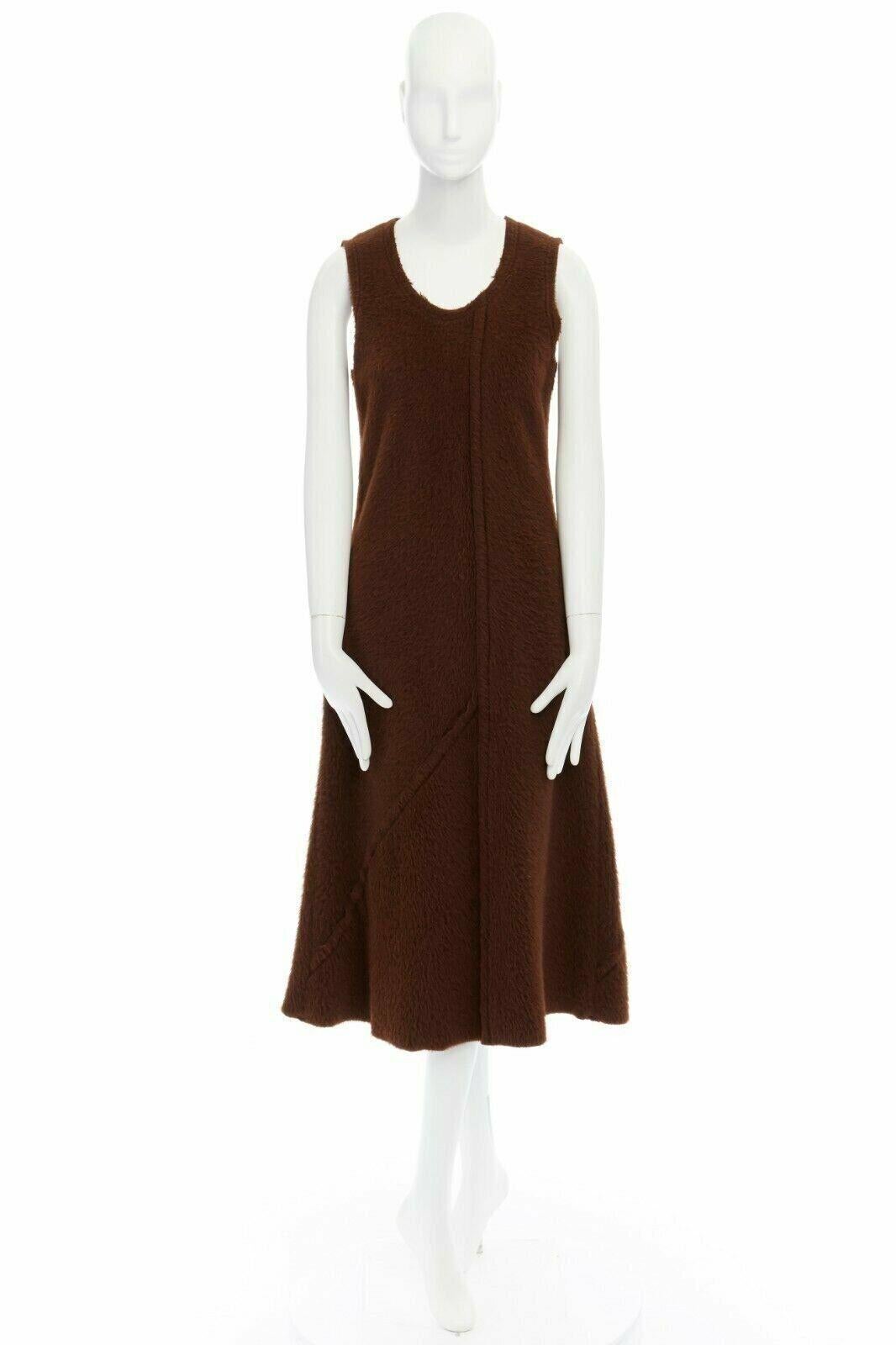 COMME DES GARCONS 1993 brown reversed seam fuzzy plush wool midi dress M 5