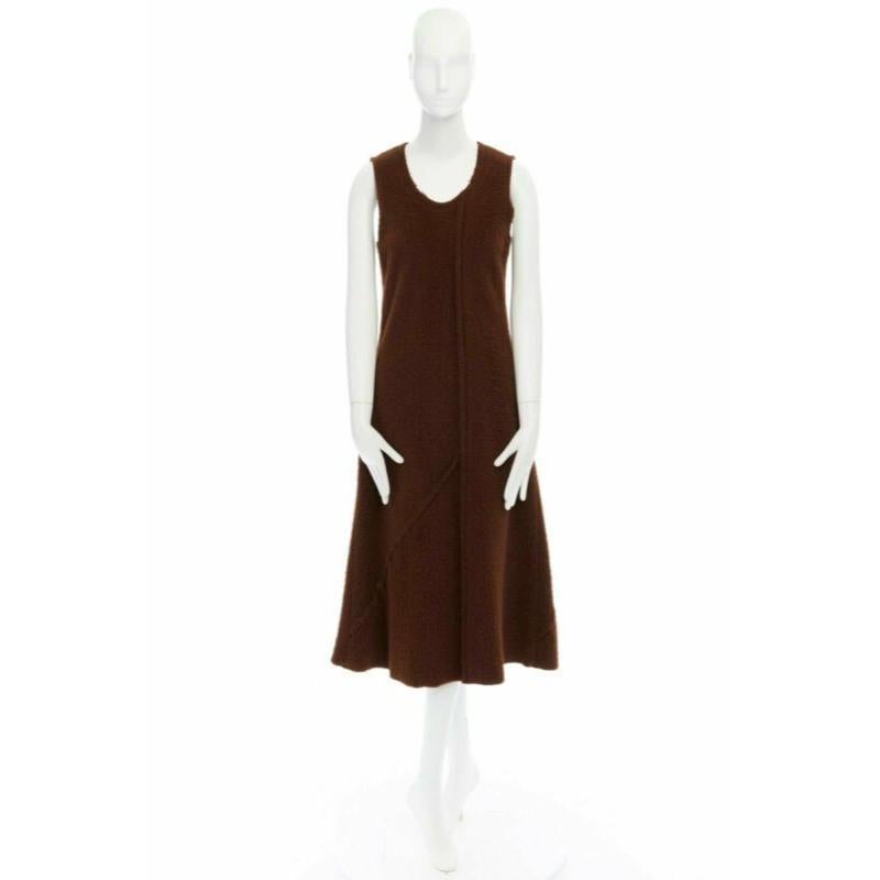 COMME DES GARCONS 1993 robe midi en laine pelucheuse à coutures inversées marron M en vente 5