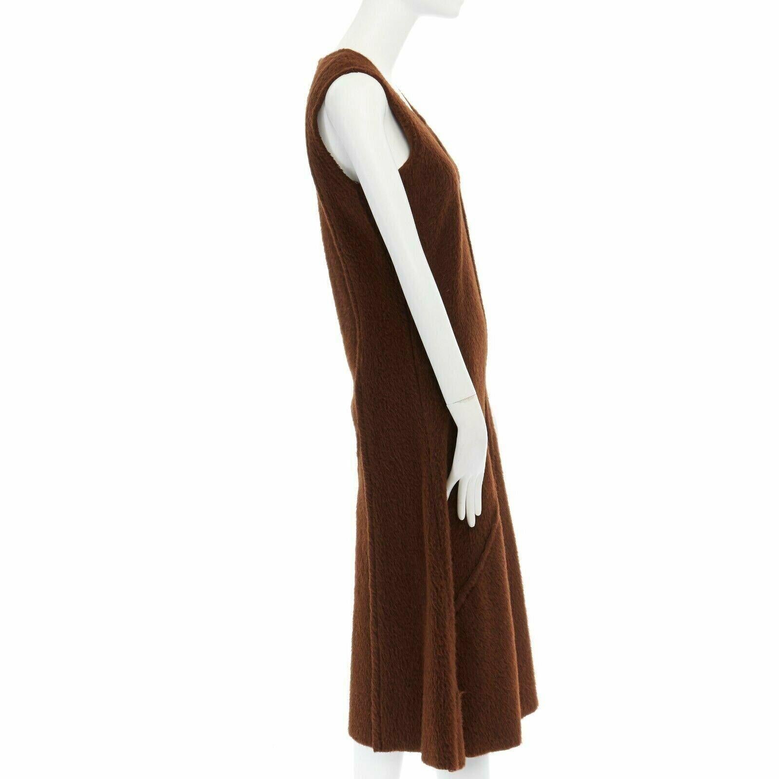 COMME DES GARCONS 1993 brown reversed seam fuzzy plush wool midi dress M In Good Condition In Hong Kong, NT
