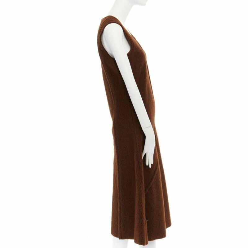 COMME DES GARCONS 1993 robe midi en laine pelucheuse à coutures inversées marron M Bon état - En vente à Hong Kong, NT