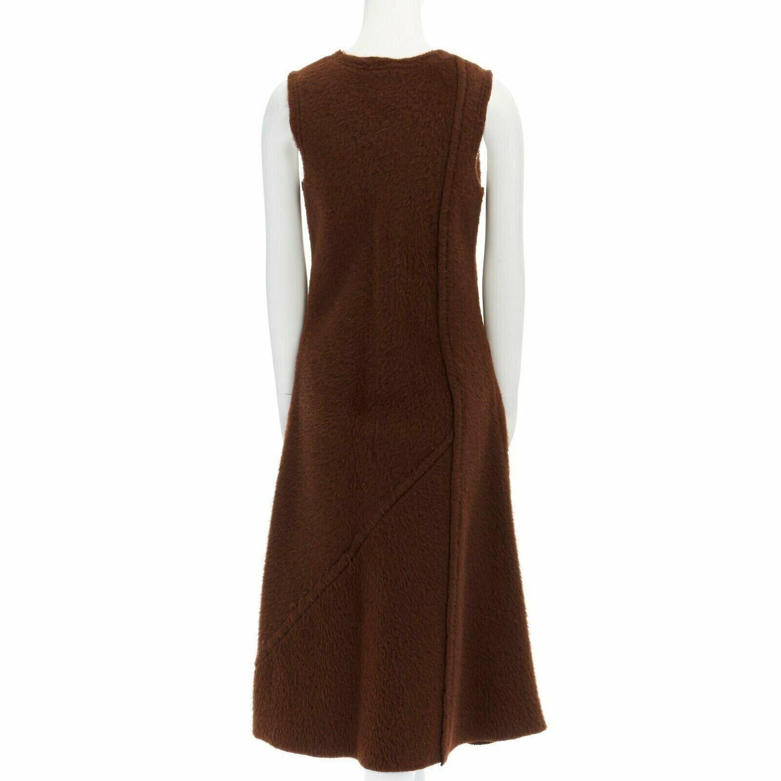 Women's COMME DES GARCONS 1993 brown reversed seam fuzzy plush wool midi dress M