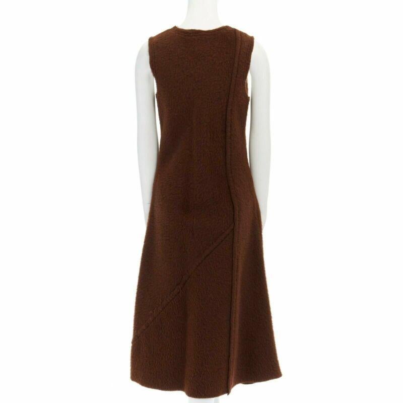 COMME DES GARCONS 1993 robe midi en laine pelucheuse à coutures inversées marron M Pour femmes en vente