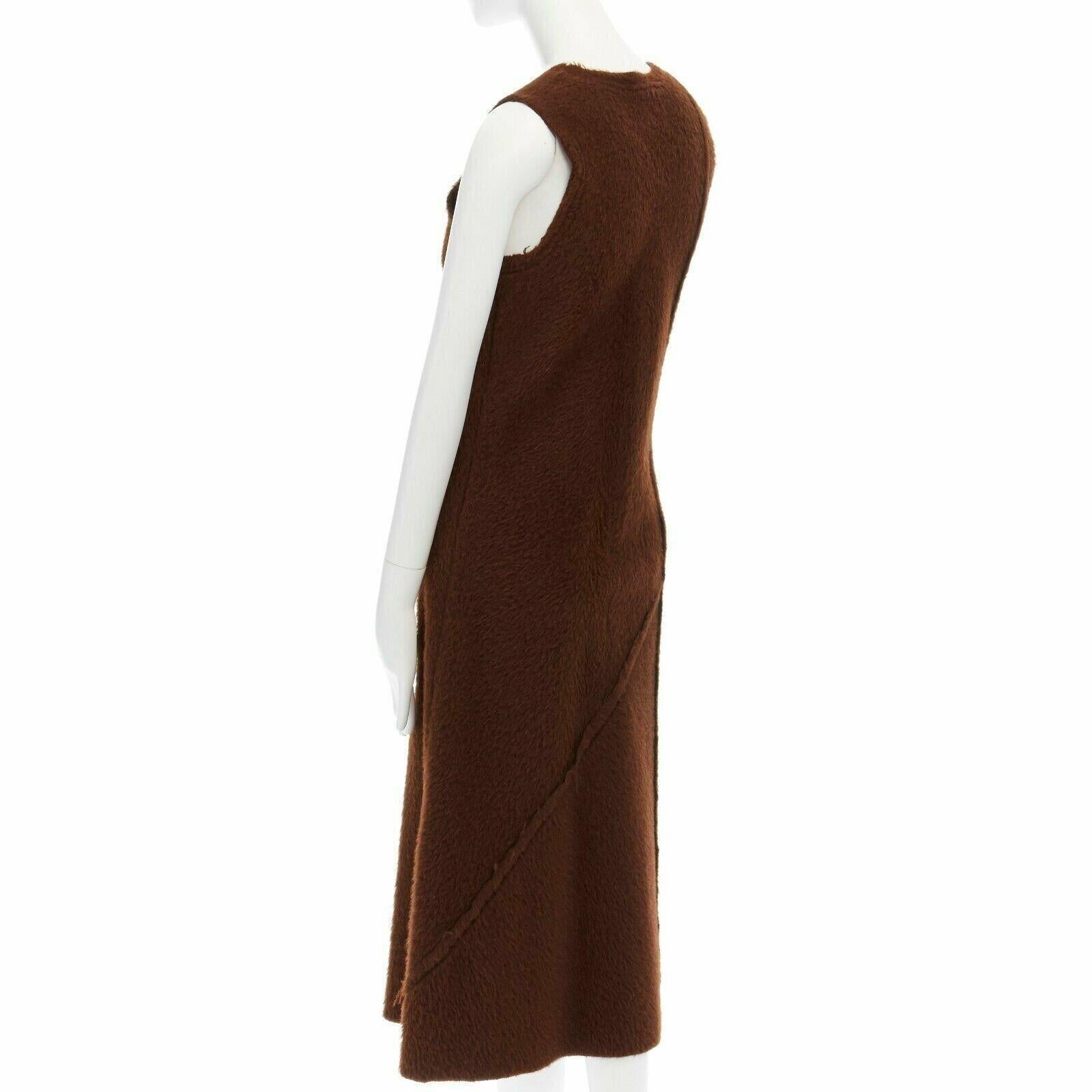 COMME DES GARCONS 1993 brown reversed seam fuzzy plush wool midi dress M 1