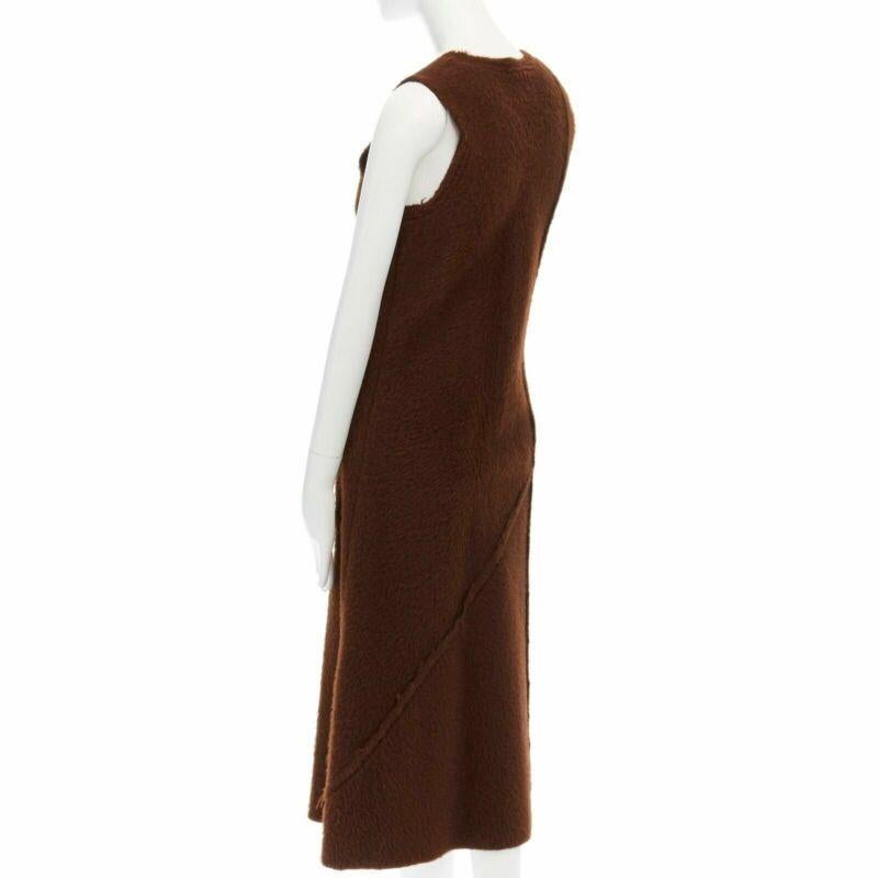 COMME DES GARCONS 1993 robe midi en laine pelucheuse à coutures inversées marron M en vente 1