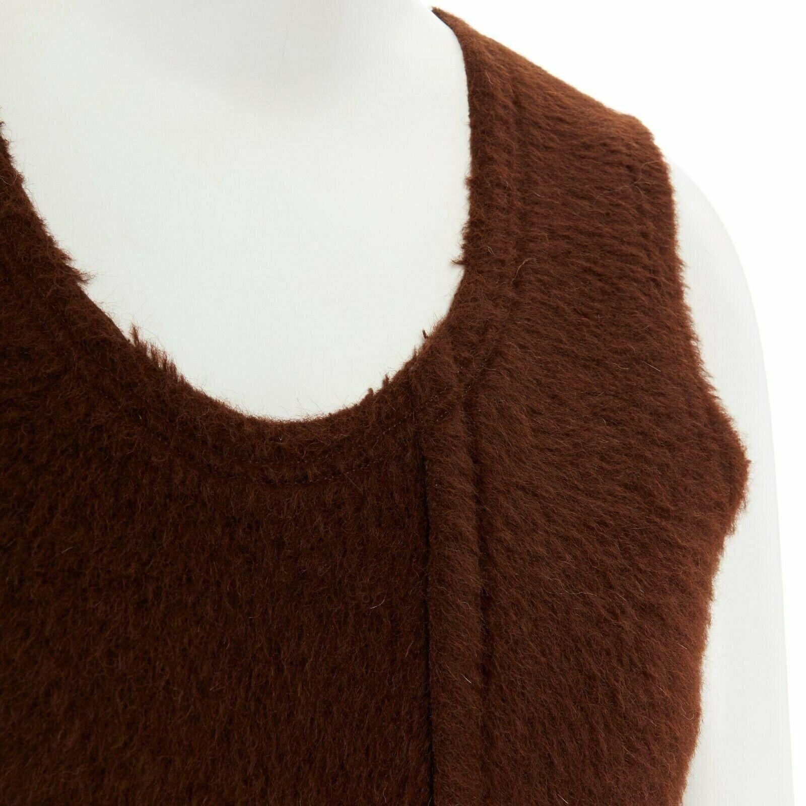 COMME DES GARCONS 1993 brown reversed seam fuzzy plush wool midi dress M 2