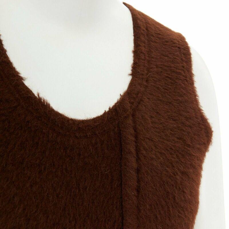 COMME DES GARCONS 1993 robe midi en laine pelucheuse à coutures inversées marron M en vente 2
