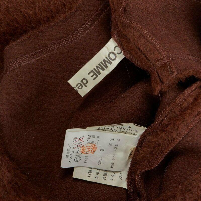 COMME DES GARCONS 1993 robe midi en laine pelucheuse à coutures inversées marron M en vente 4