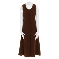 COMME DES GARCONS 1993 brown reversed seam fuzzy plush wool midi dress M