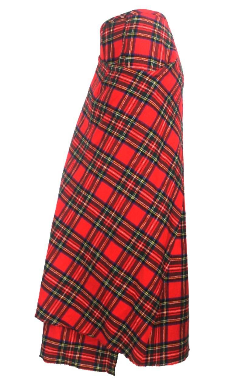 Red Comme des Garcons 1993 Collection Tartan Fitted Skirt