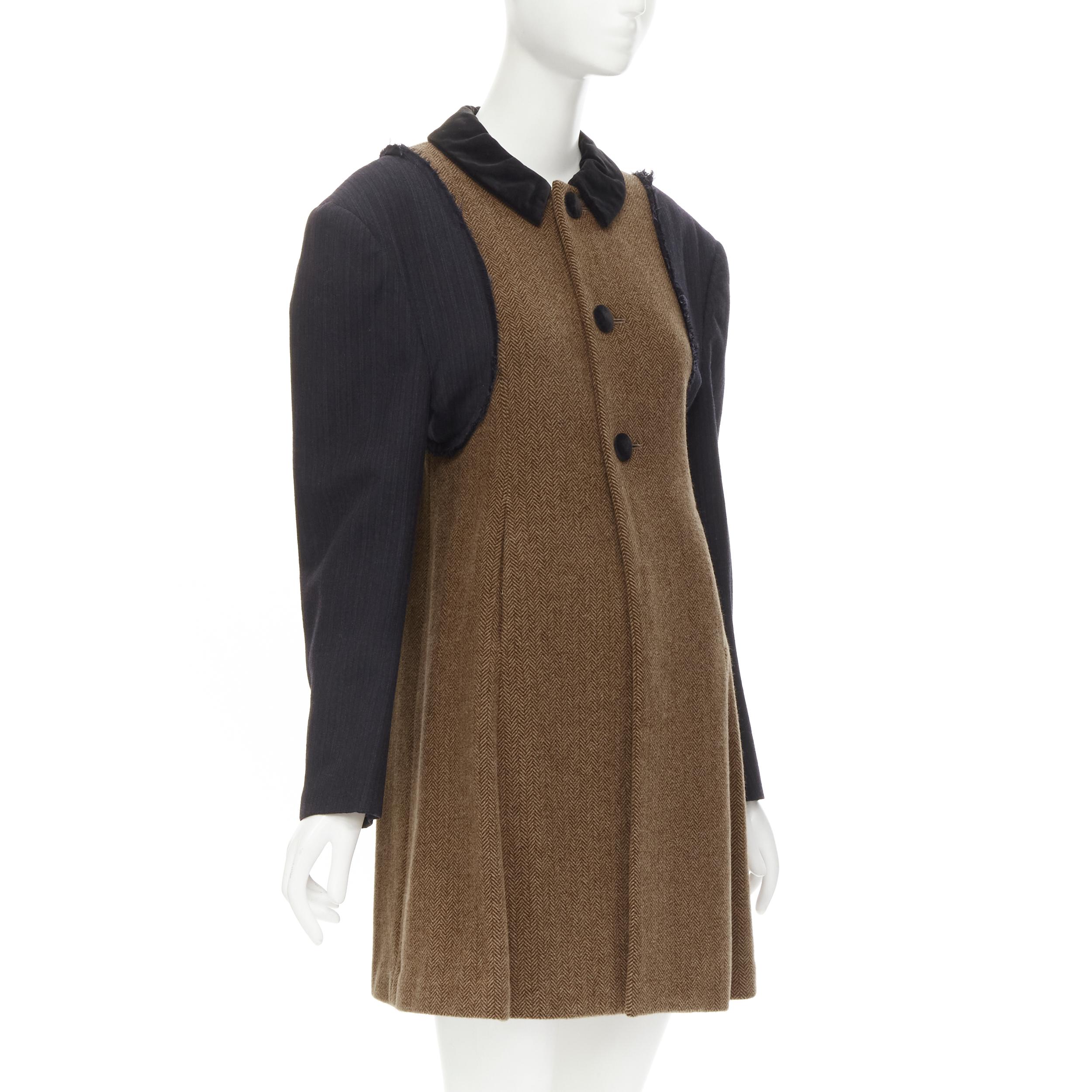 Black COMME DES GARCONS 1993 Runway Vintage herringbone reconstructed sleeve coat S