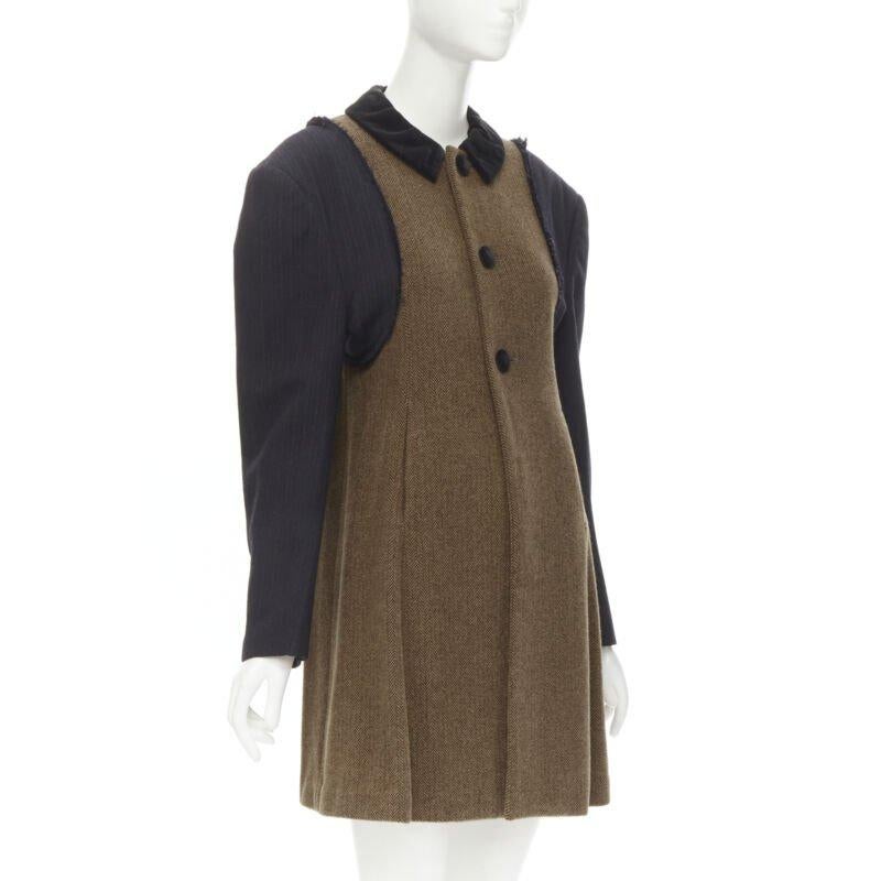 Black COMME DES GARCONS 1993 Runway Vintage herringbone reconstructed sleeve coat S For Sale