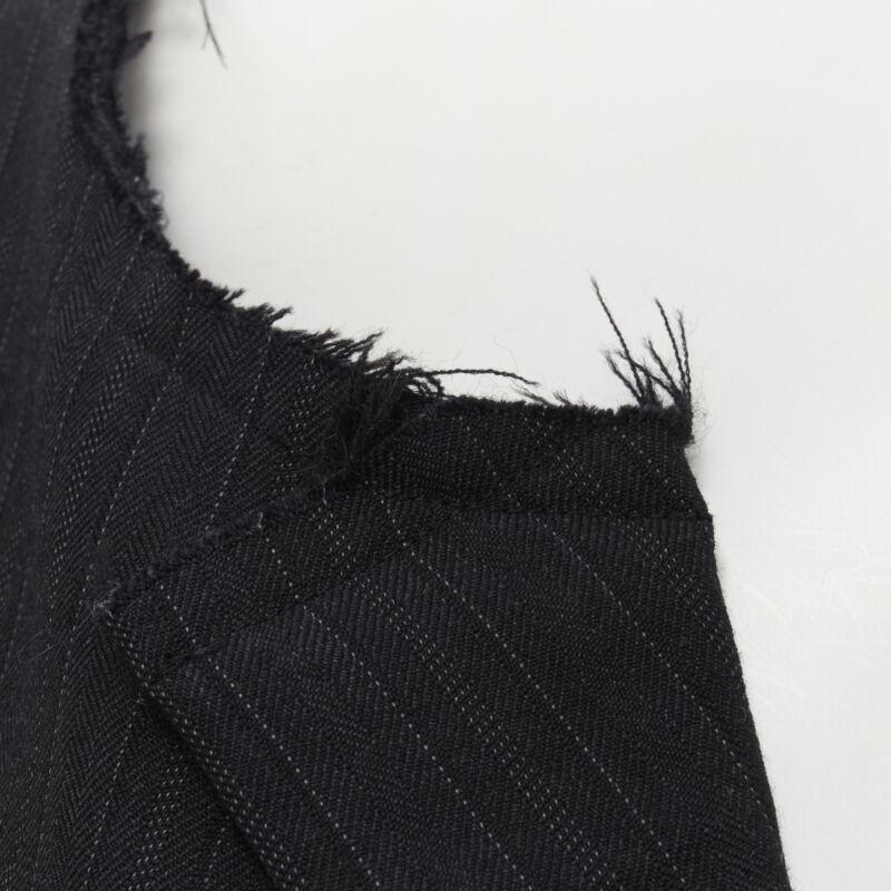 COMME DES GARCONS 1994 dark grey pinstripe frayed cut collar boxy coat M For Sale 5