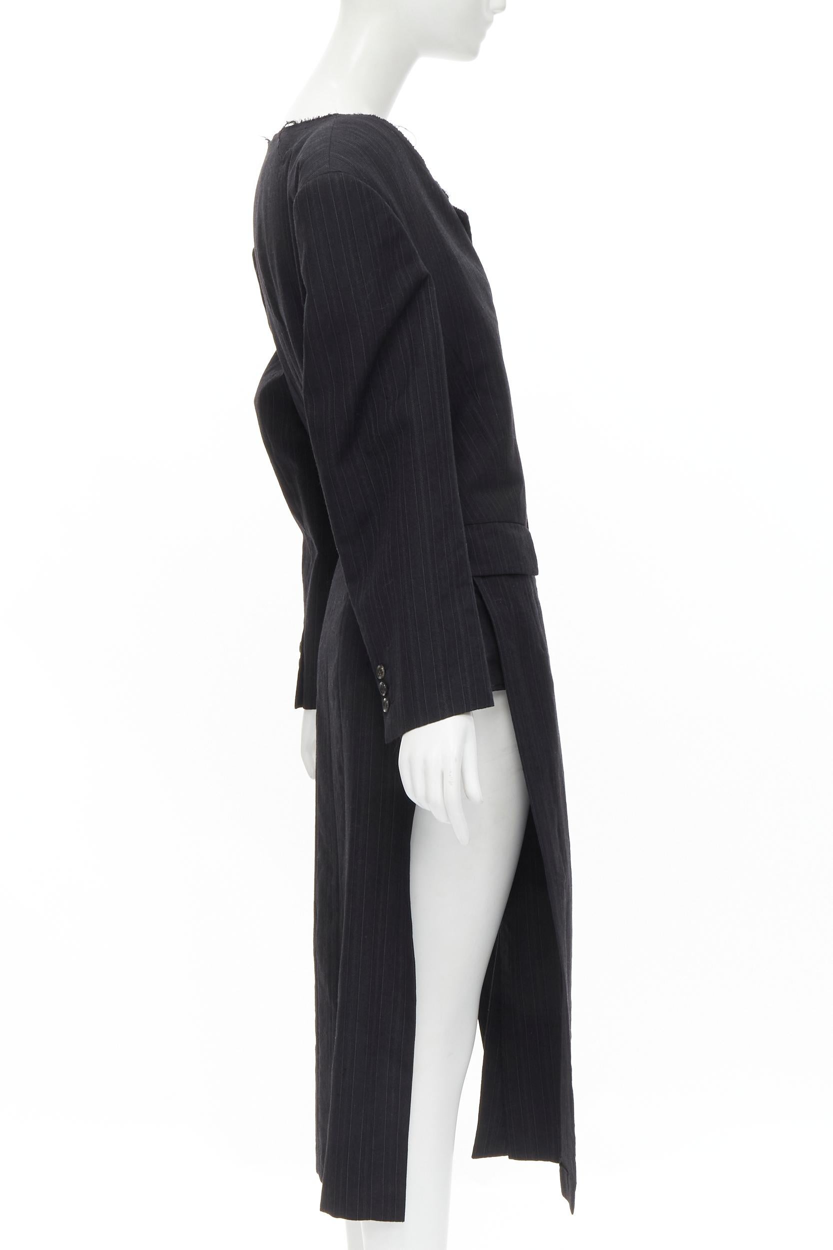 COMME DES GARCONS 1994 dark grey pinstripe frayed cut collar boxy coat M In Excellent Condition For Sale In Hong Kong, NT