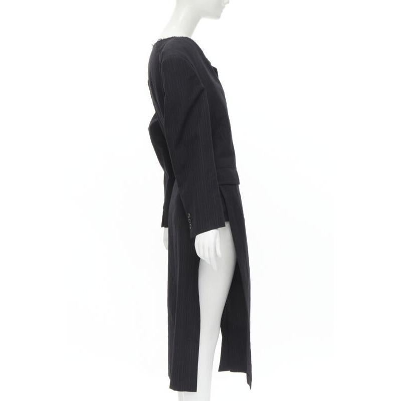 COMME DES GARCONS 1994 dark grey pinstripe frayed cut collar boxy coat M In Excellent Condition For Sale In Hong Kong, NT