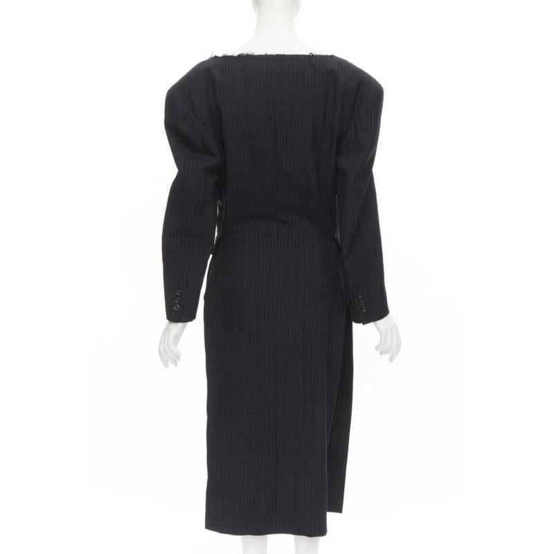 Women's COMME DES GARCONS 1994 dark grey pinstripe frayed cut collar boxy coat M For Sale