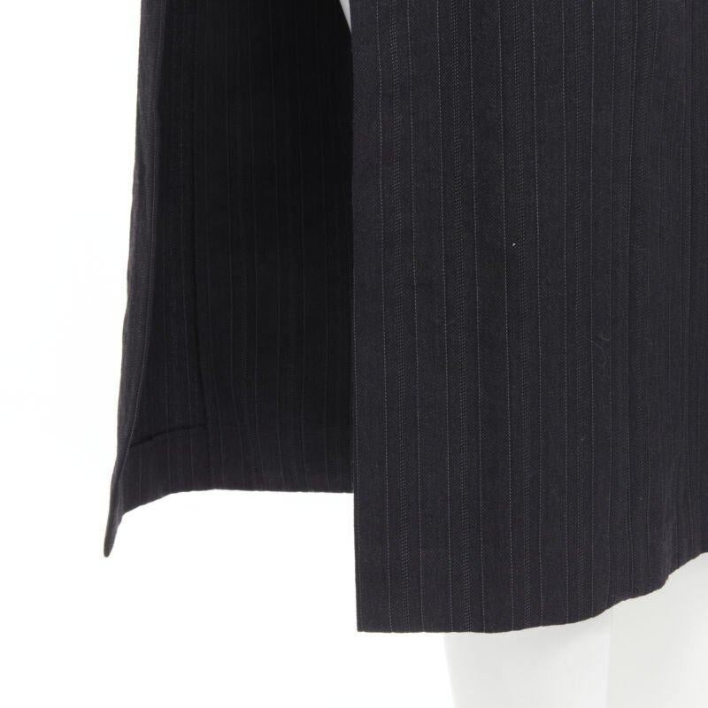 COMME DES GARCONS 1994 dark grey pinstripe frayed cut collar boxy coat M For Sale 3