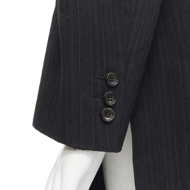 COMME DES GARCONS 1994 dark grey pinstripe frayed cut collar boxy coat M For Sale 4