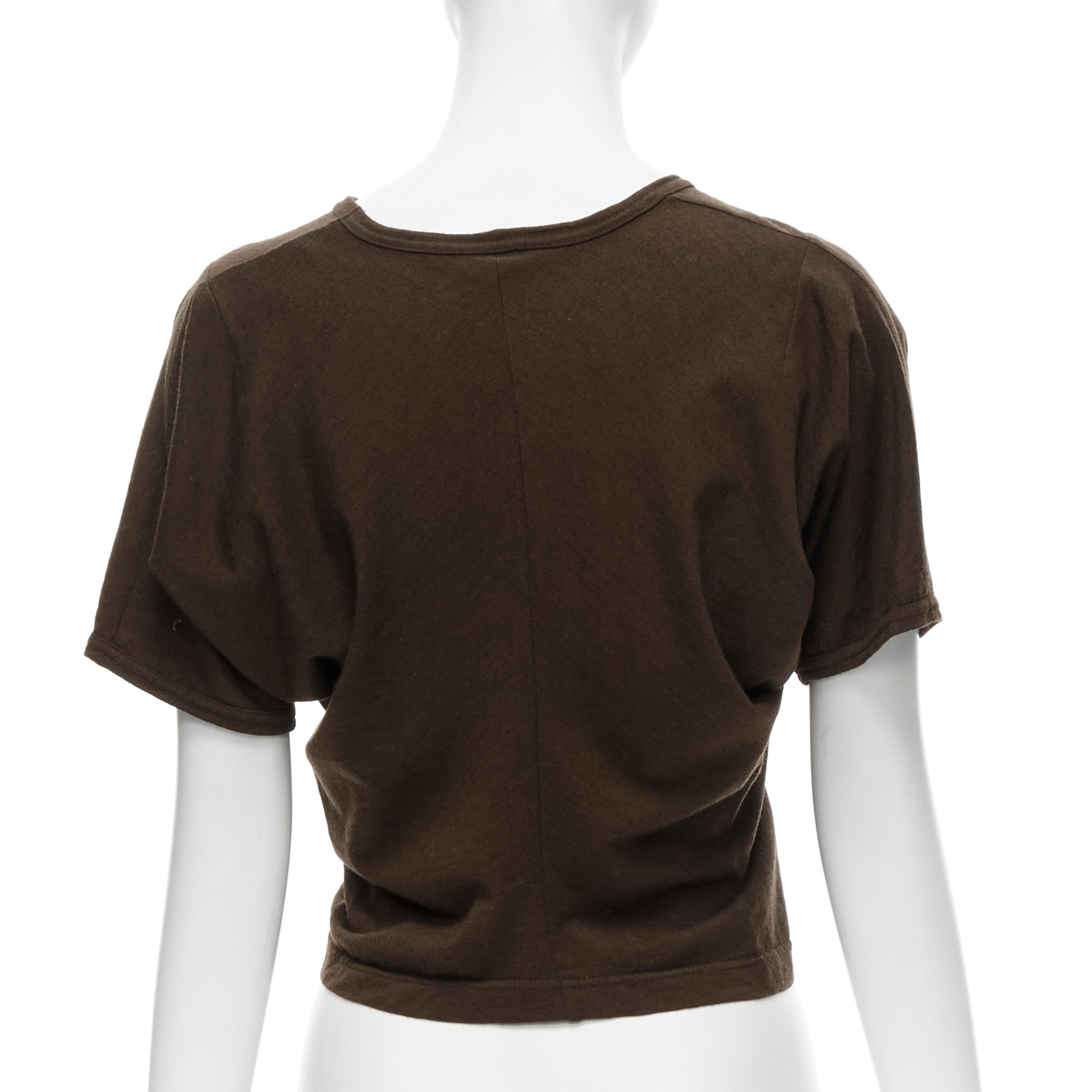 COMME DES GARCONS 1994 khaki brown cotton one piece sleeve cut cropped tshirt S In Excellent Condition In Hong Kong, NT