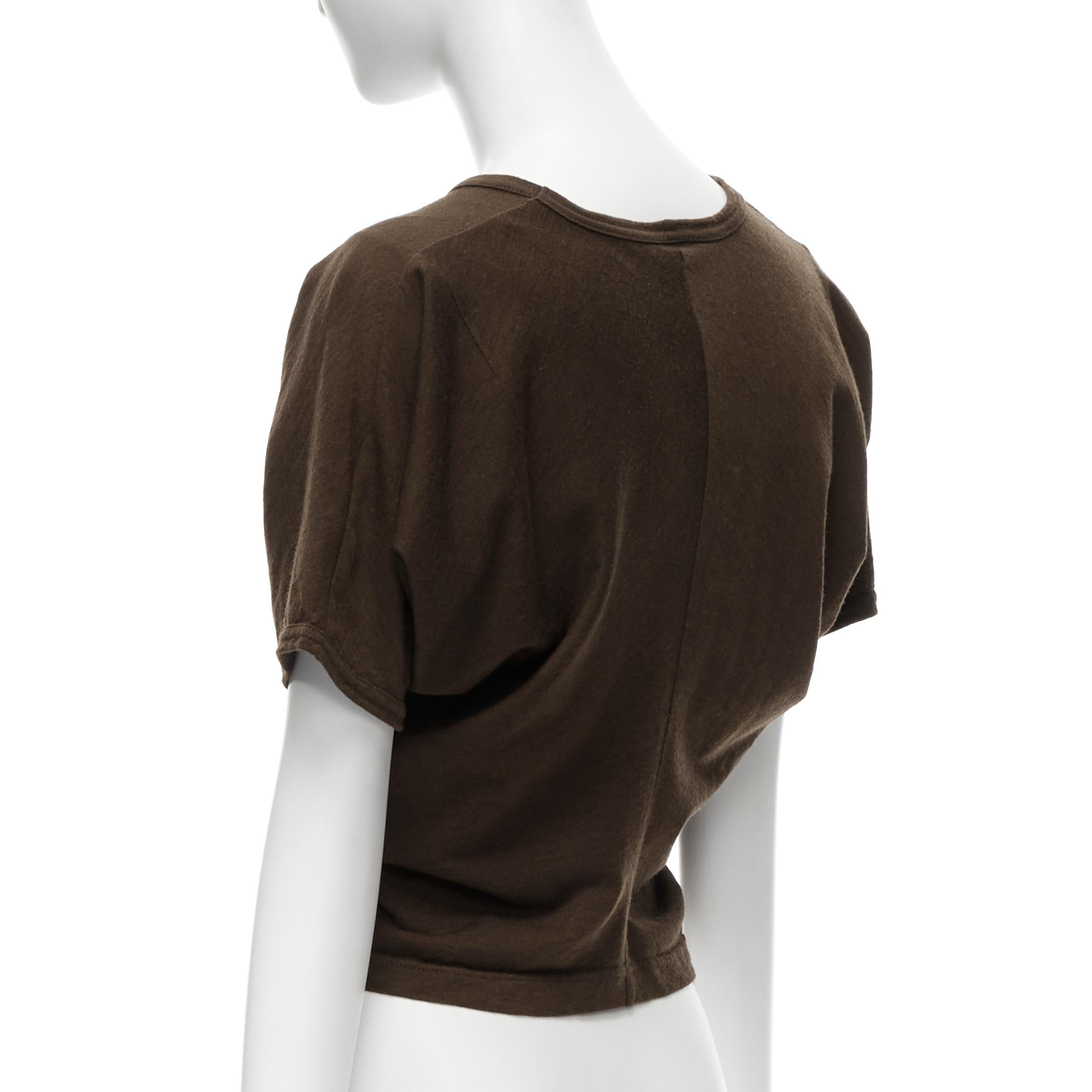 Women's COMME DES GARCONS 1994 khaki brown cotton one piece sleeve cut cropped tshirt S
