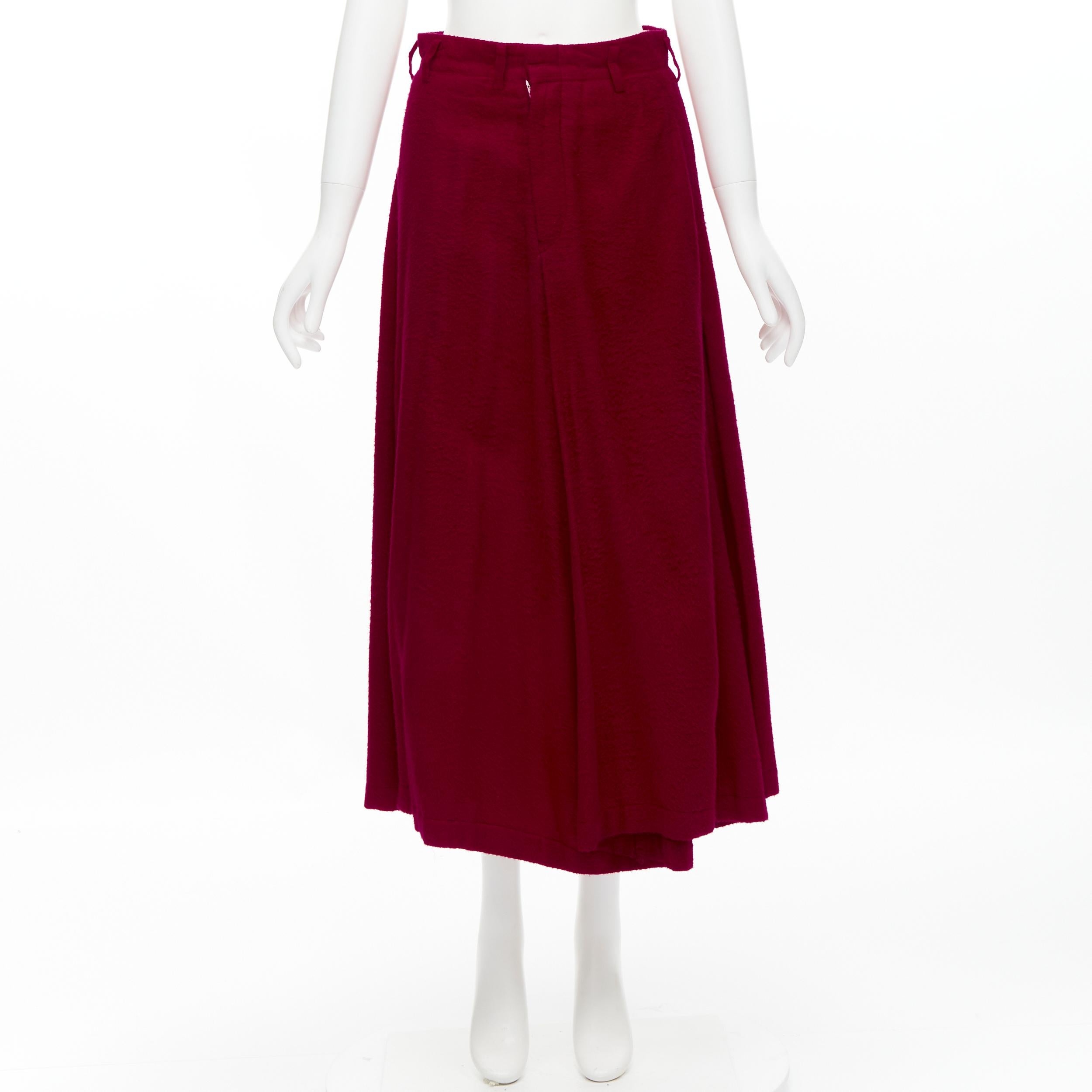 COMME DES GARCONS 1994 red boiled wool diagonal pleat draped midi skirt S For Sale 5