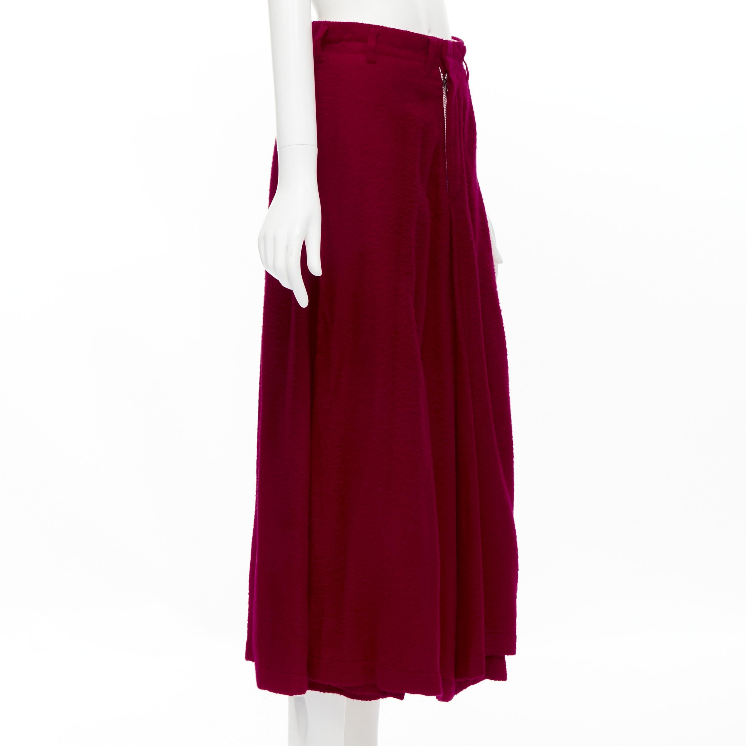 Red COMME DES GARCONS 1994 red boiled wool diagonal pleat draped midi skirt S For Sale