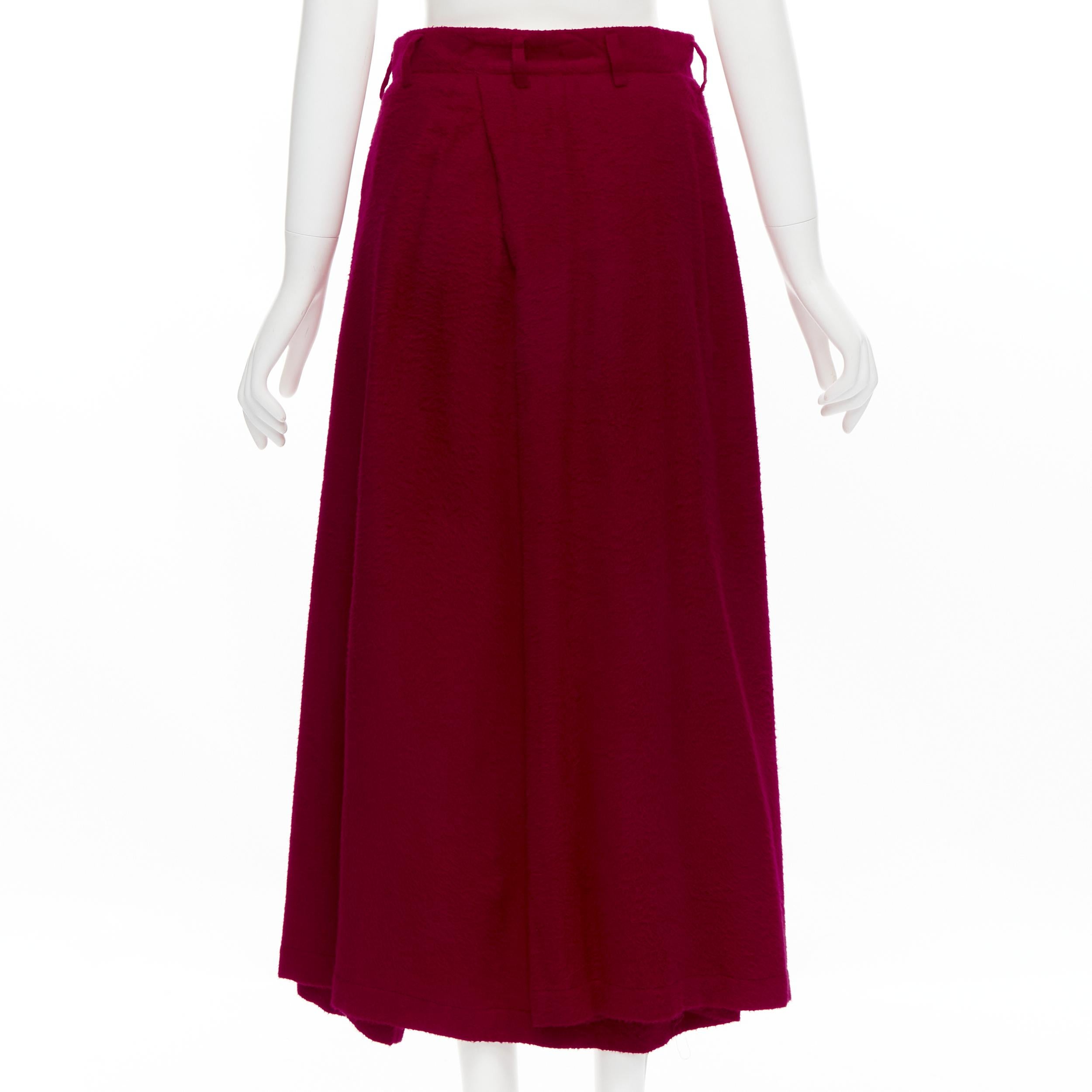 Women's COMME DES GARCONS 1994 red boiled wool diagonal pleat draped midi skirt S For Sale