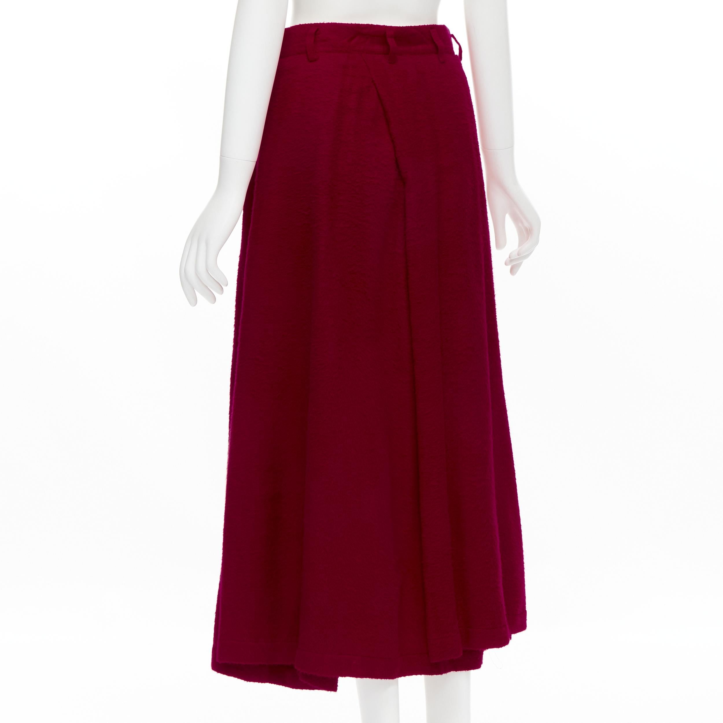 COMME DES GARCONS 1994 red boiled wool diagonal pleat draped midi skirt S For Sale 1