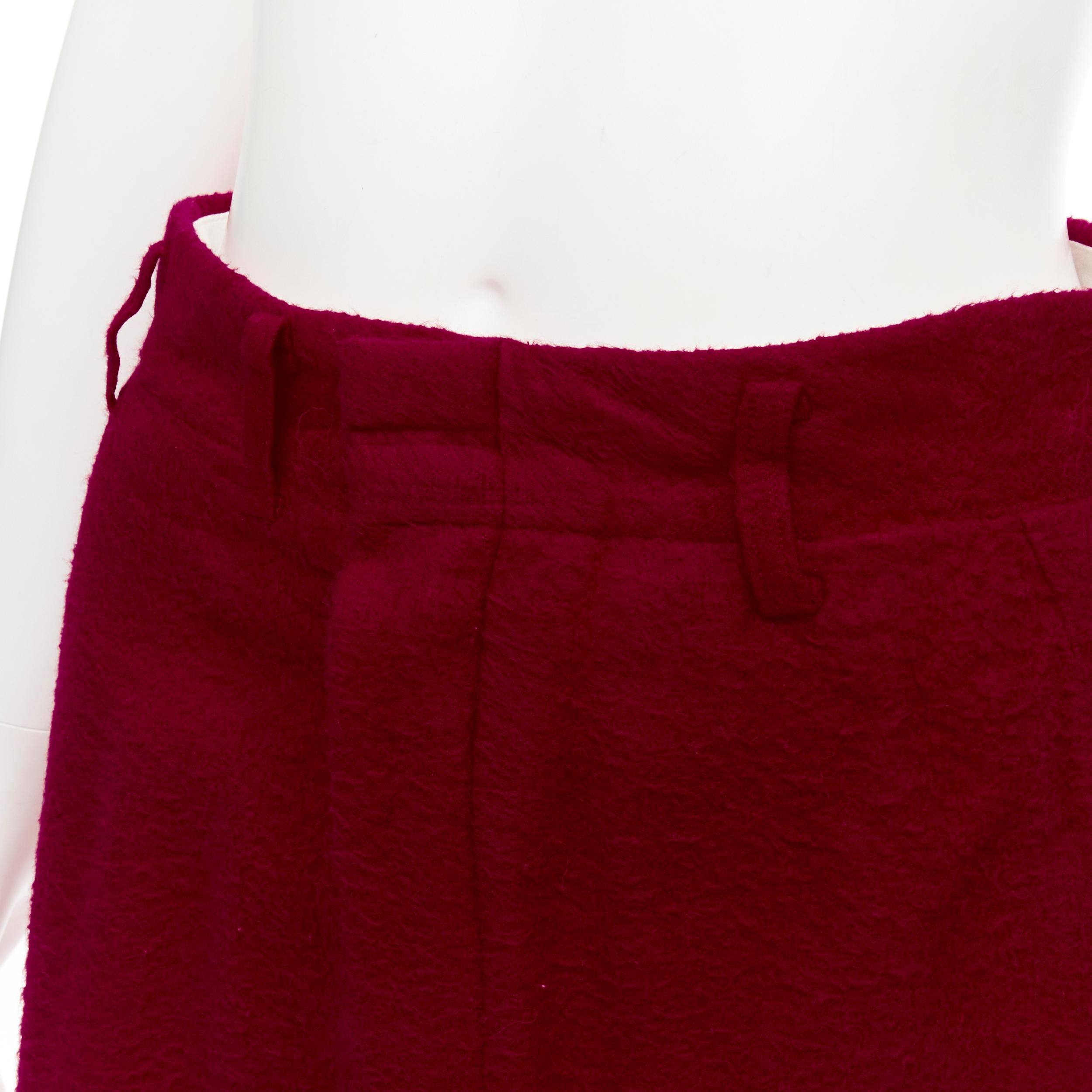 COMME DES GARCONS 1994 red boiled wool diagonal pleat draped midi skirt S For Sale 2