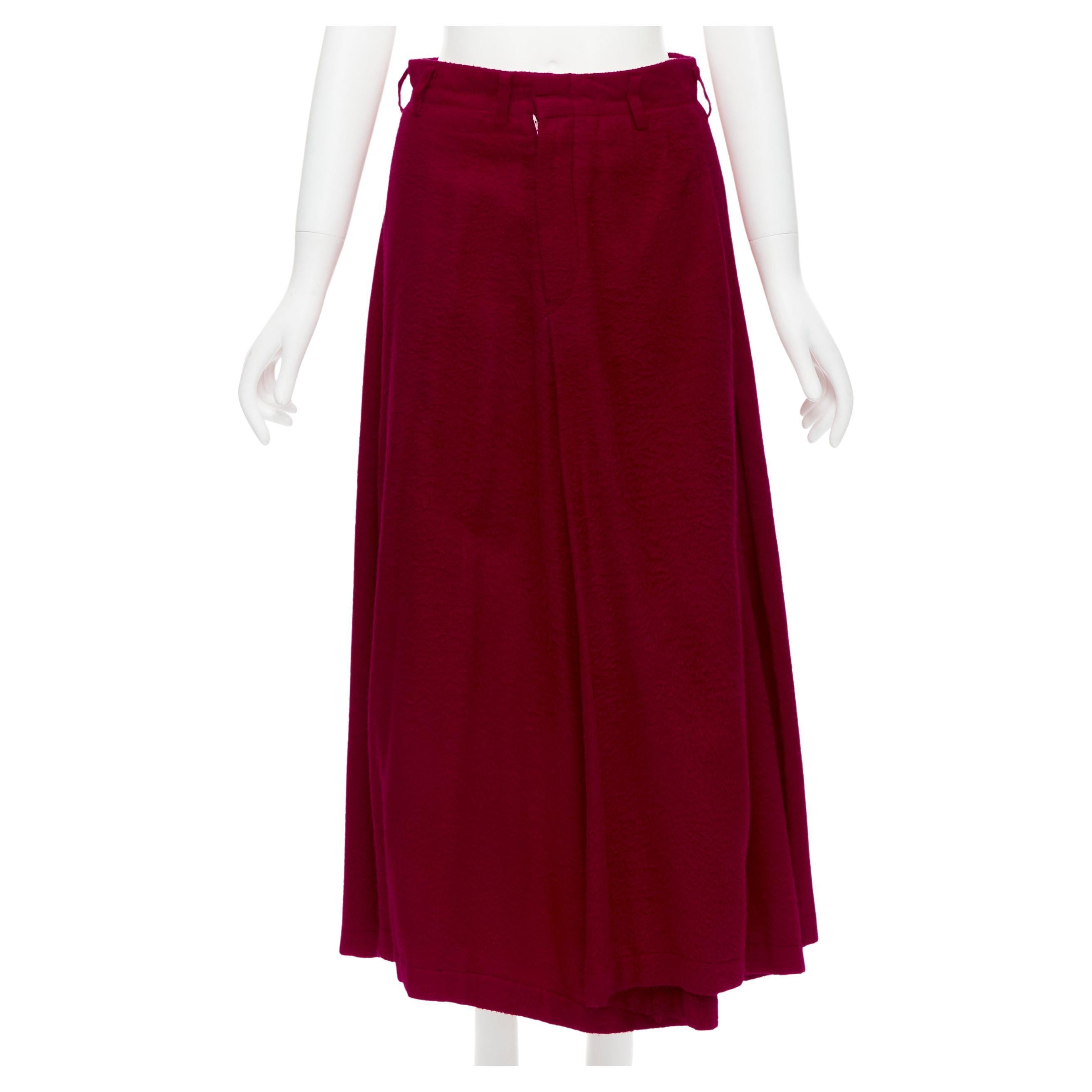 COMME DES GARCONS 1994 red boiled wool diagonal pleat draped midi skirt S For Sale