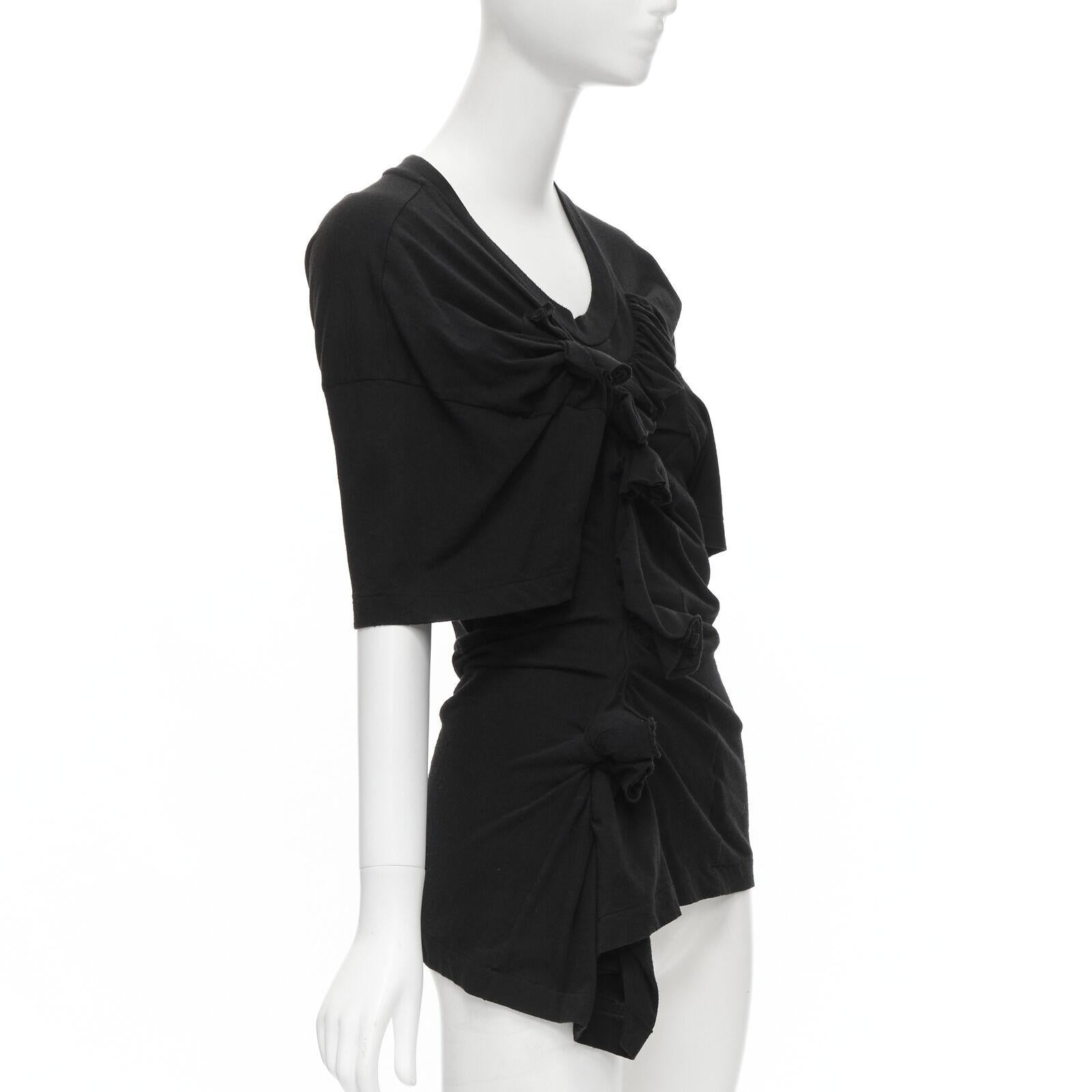 COMME DES GARCONS 1994 Vintage Runway black bundle rose ruffle tshirt top S In Good Condition For Sale In Hong Kong, NT