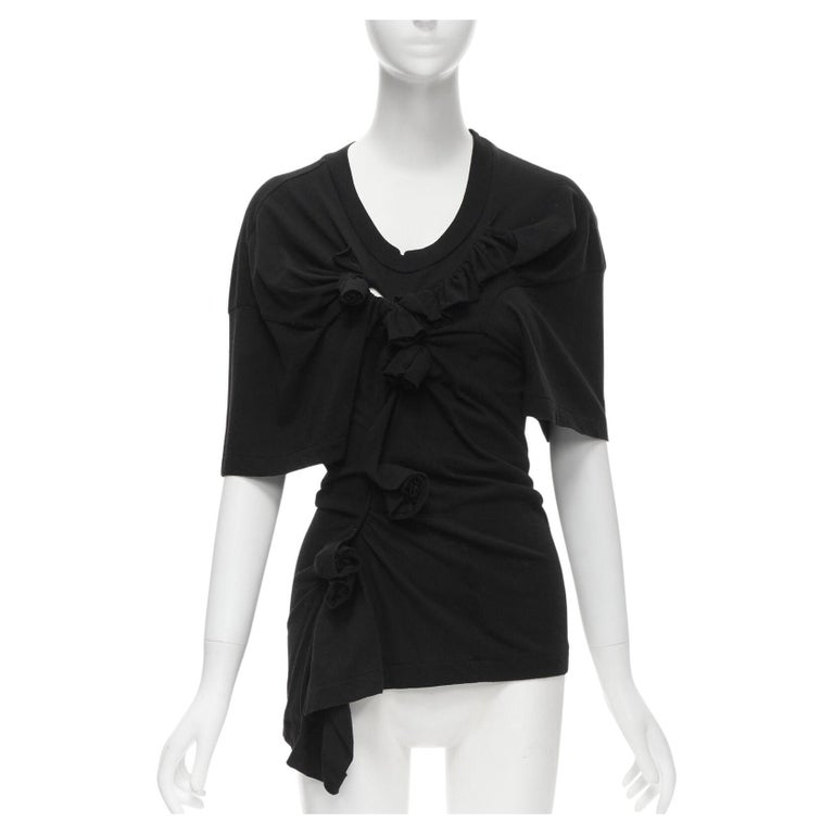 COMME des GARCONS Fusion round collar sheer ruffle Long sleeve shirt blouse tops GB-040340 Dark navy