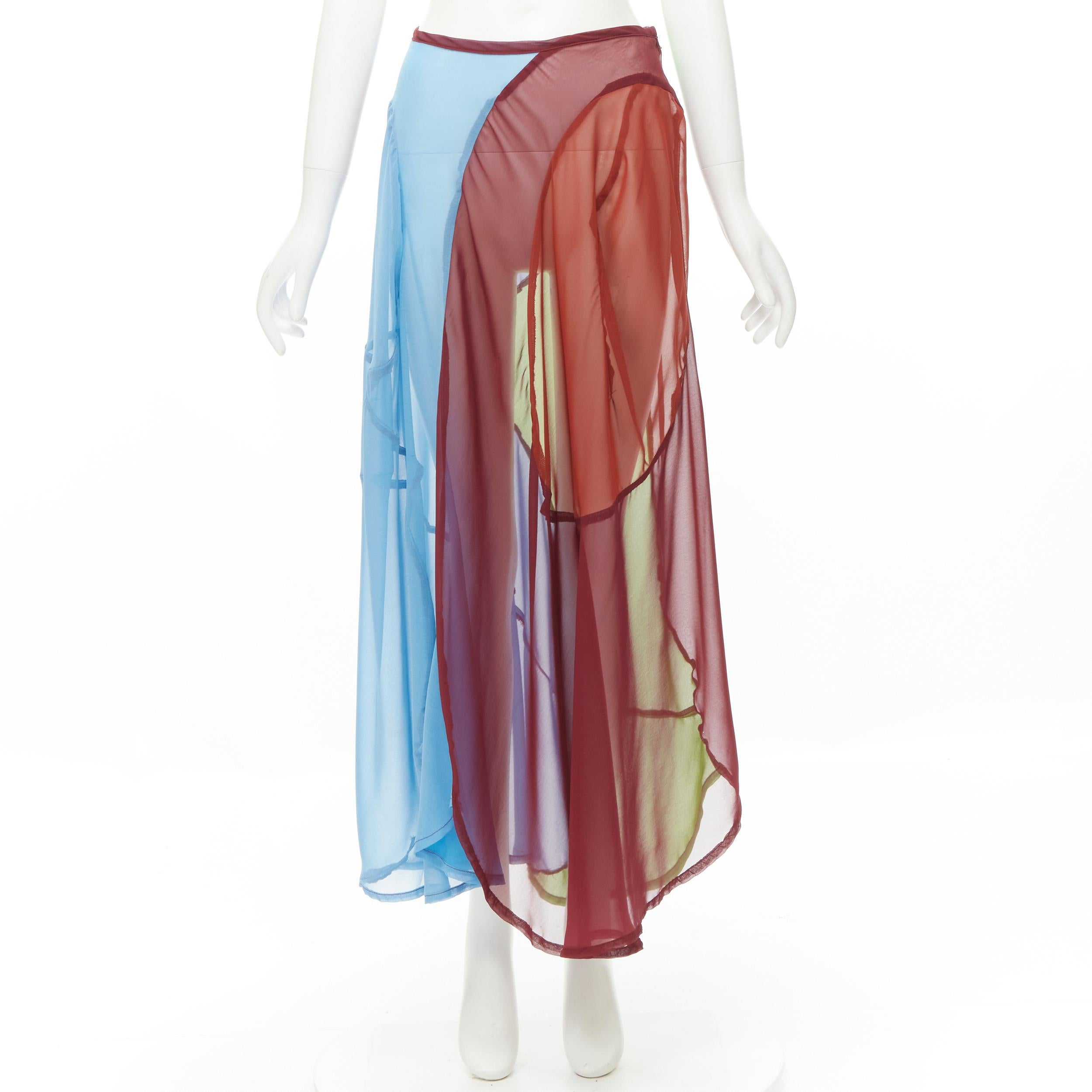 COMME DES GARCONS 1995 Runway Vintage curved seam optical color sheer skirt M For Sale 3
