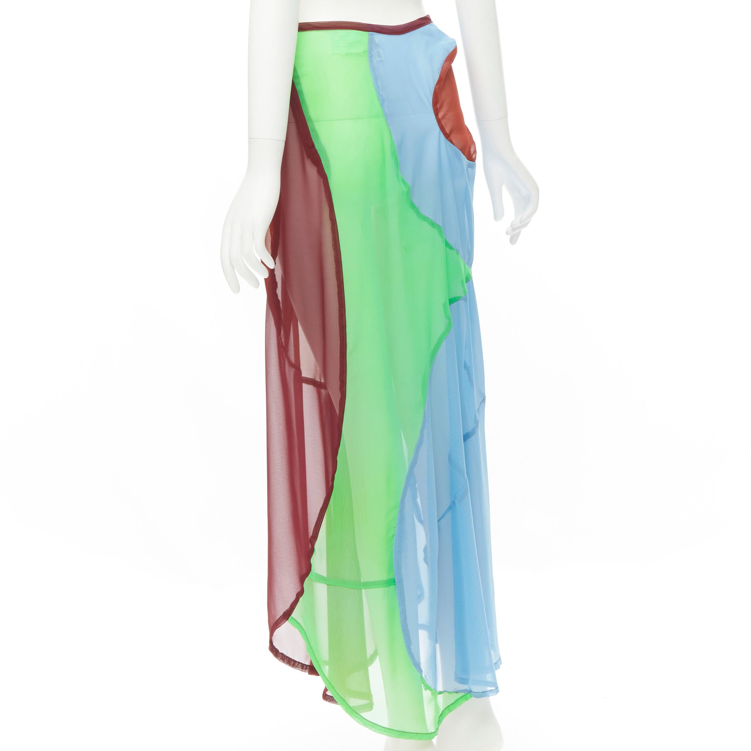 COMME DES GARCONS 1995 Runway Vintage curved seam optical color sheer skirt M In Good Condition For Sale In Hong Kong, NT