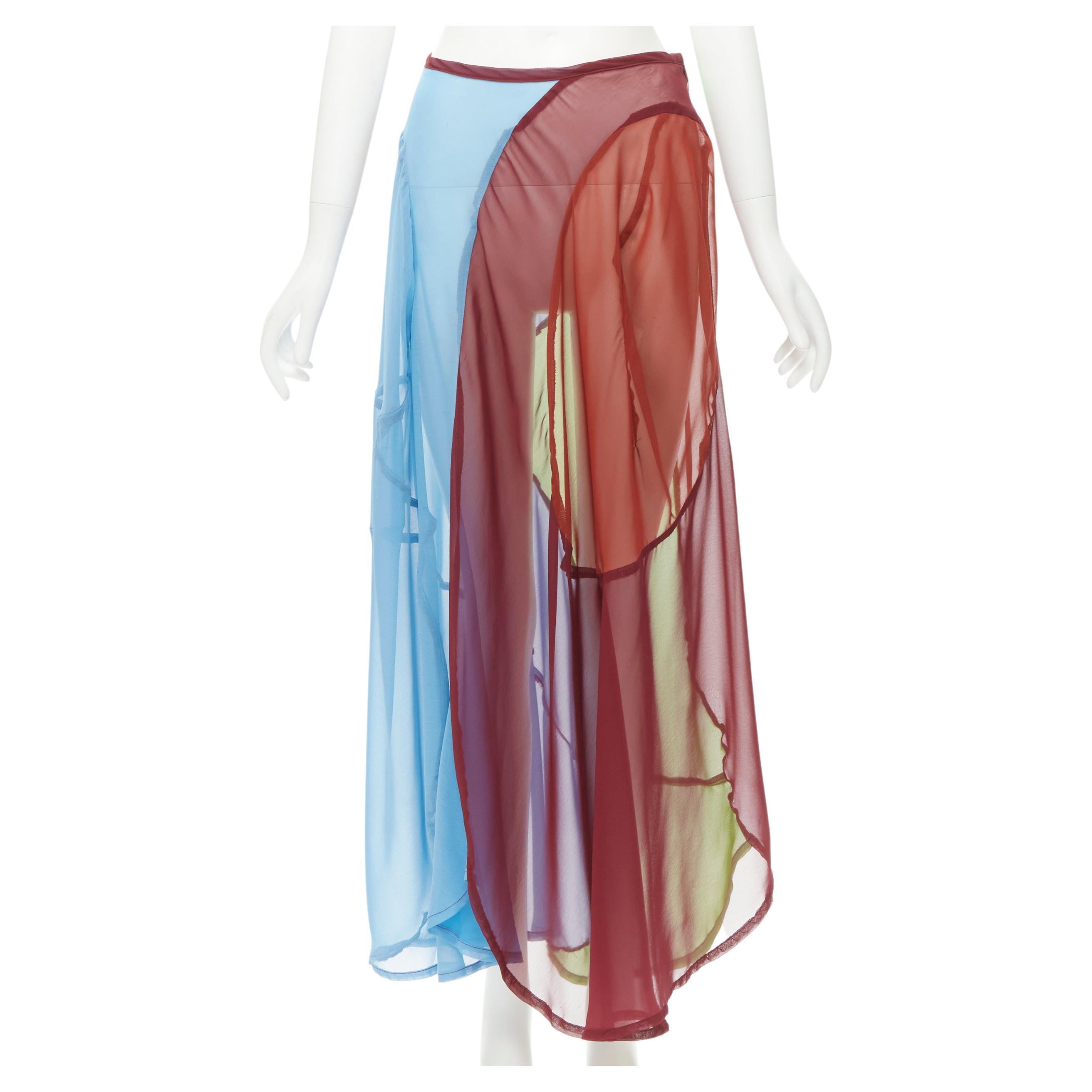 COMME DES GARCONS 1995 Runway Vintage curved seam optical color sheer skirt M For Sale