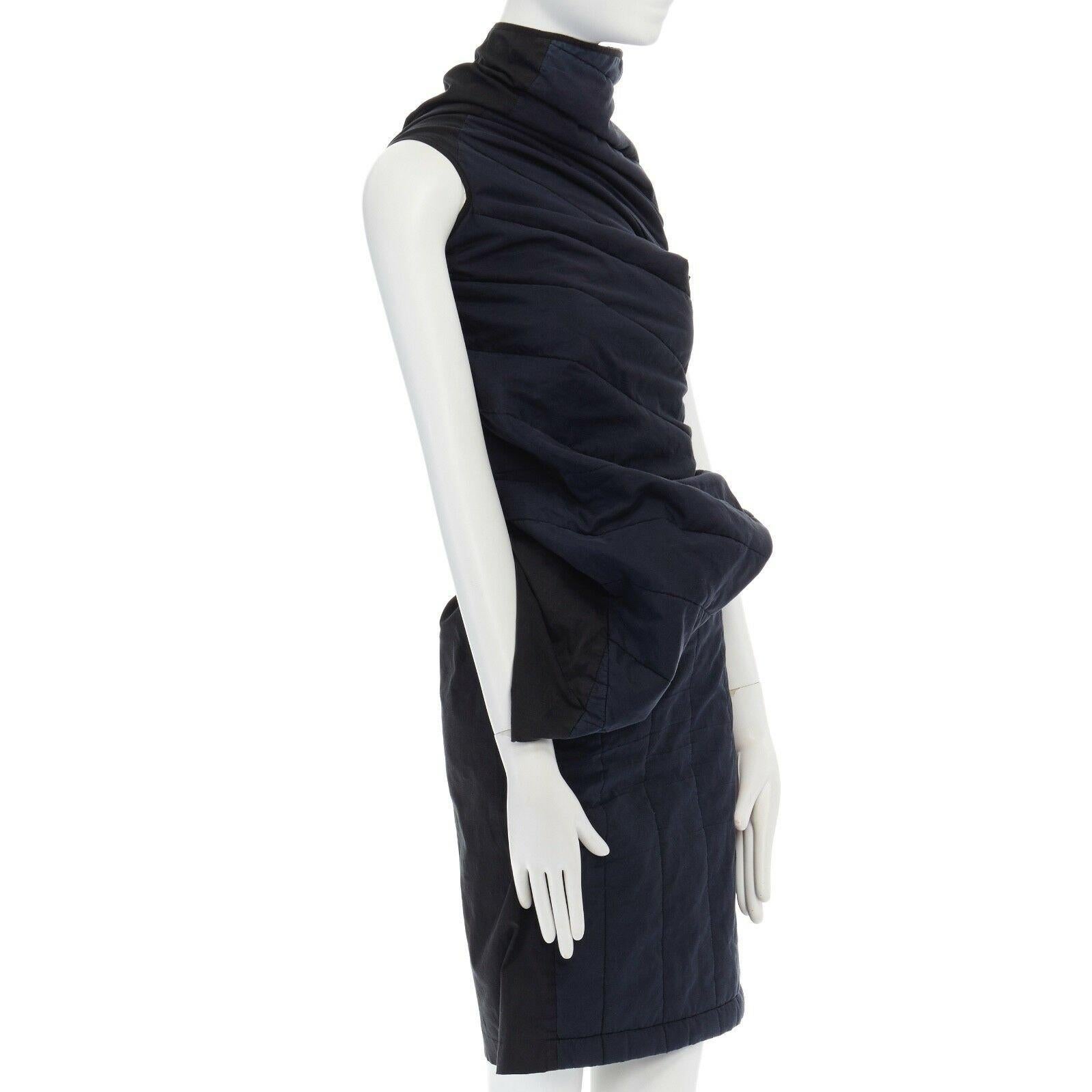 Black COMME DES GARCONS 1996 Lumps Bumps navy blue padded irregular bodycon dress S