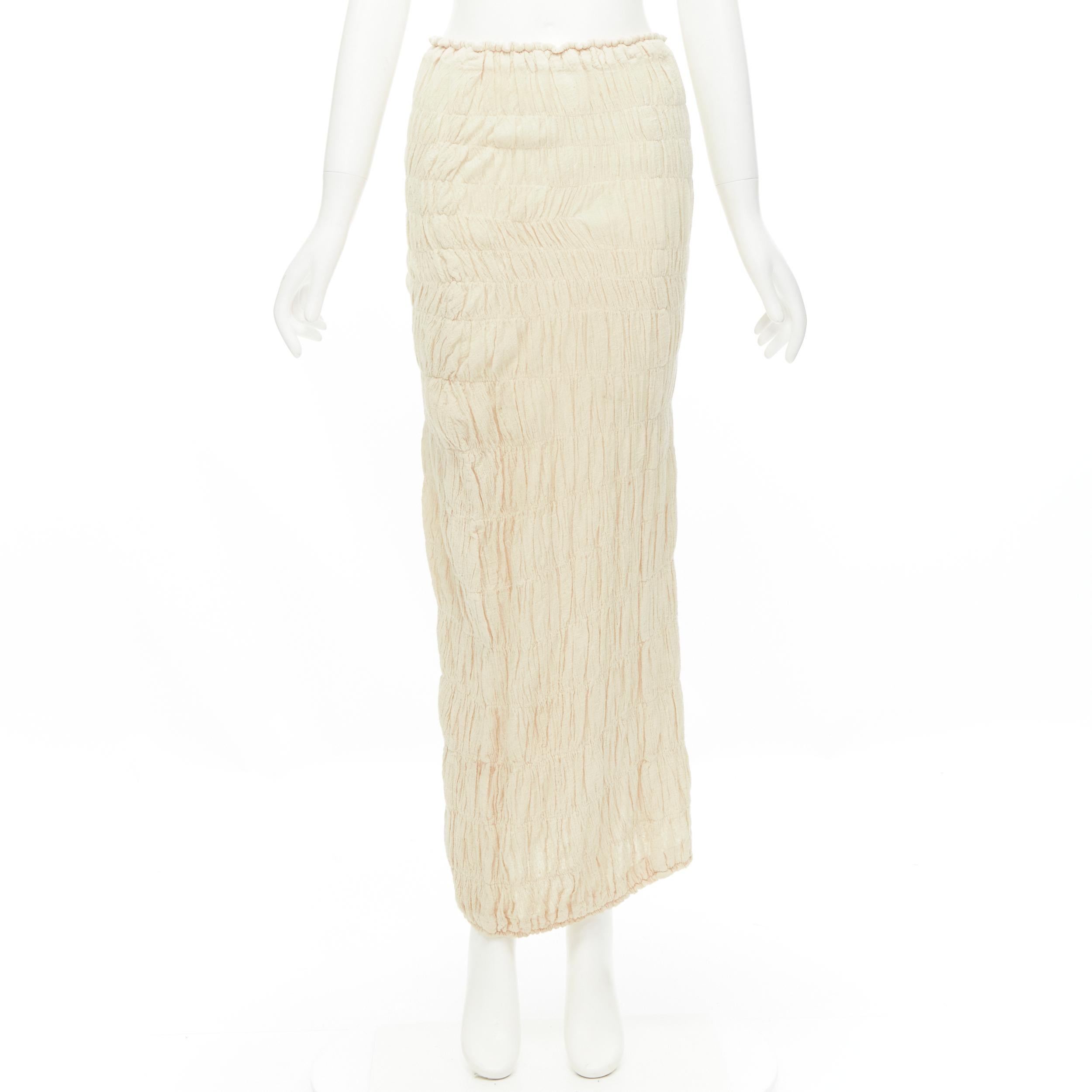 COMME DES GARCONS 1996 Vintage beige shirred Lump Bumps midi skirt S 5