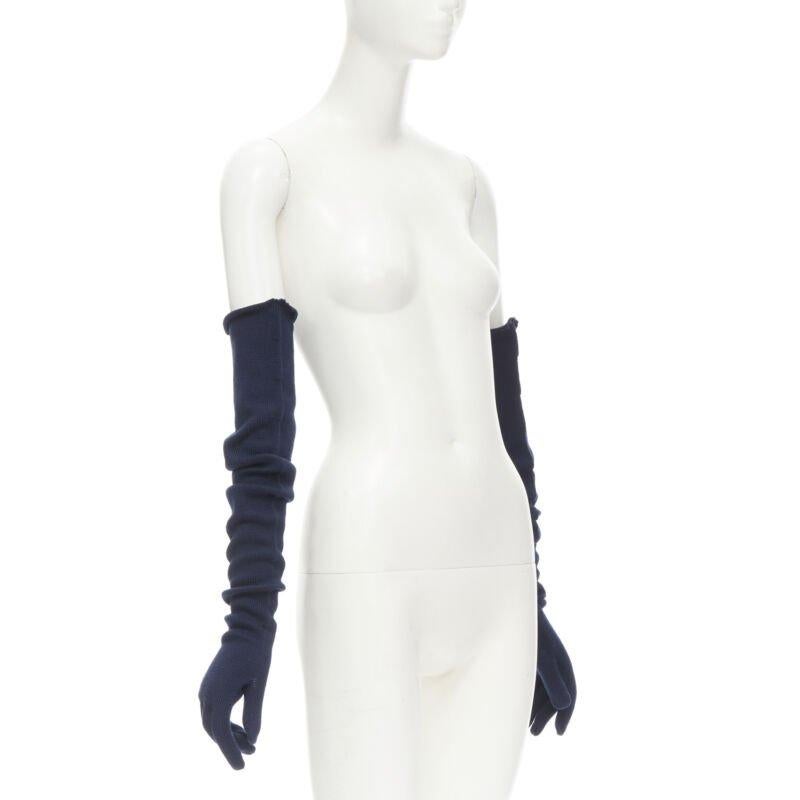 COMME DES GARCONS 1996 Vintage marineblau Wolle stricken volle Oper Handschuhe selten (Grau) im Angebot