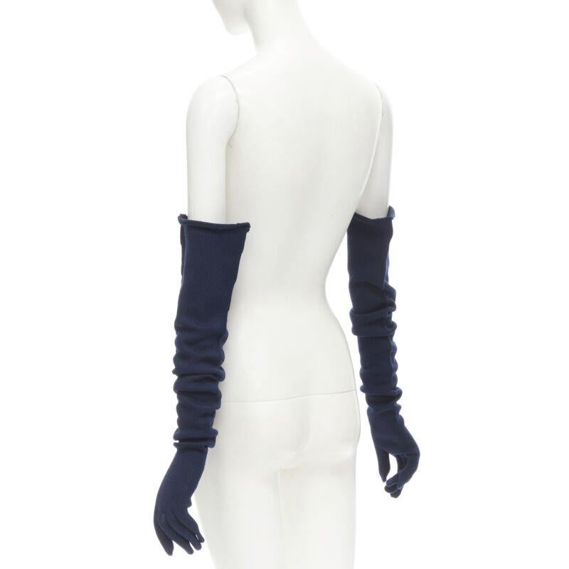 COMME DES GARCONS 1996 Vintage marineblau Wolle stricken volle Oper Handschuhe selten im Angebot 1