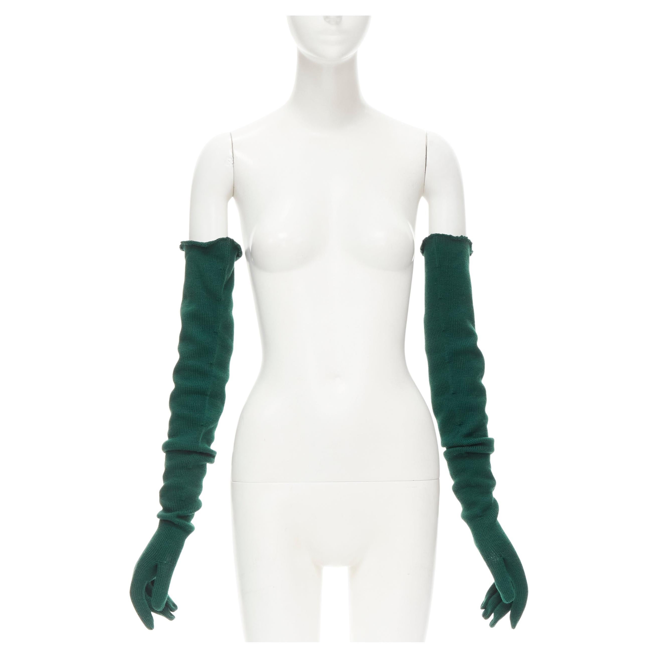 COMME DES GARCONS 1996 Vintage Laufsteg-Handschuhe aus grüner Wolle in Opernform, selten im Angebot
