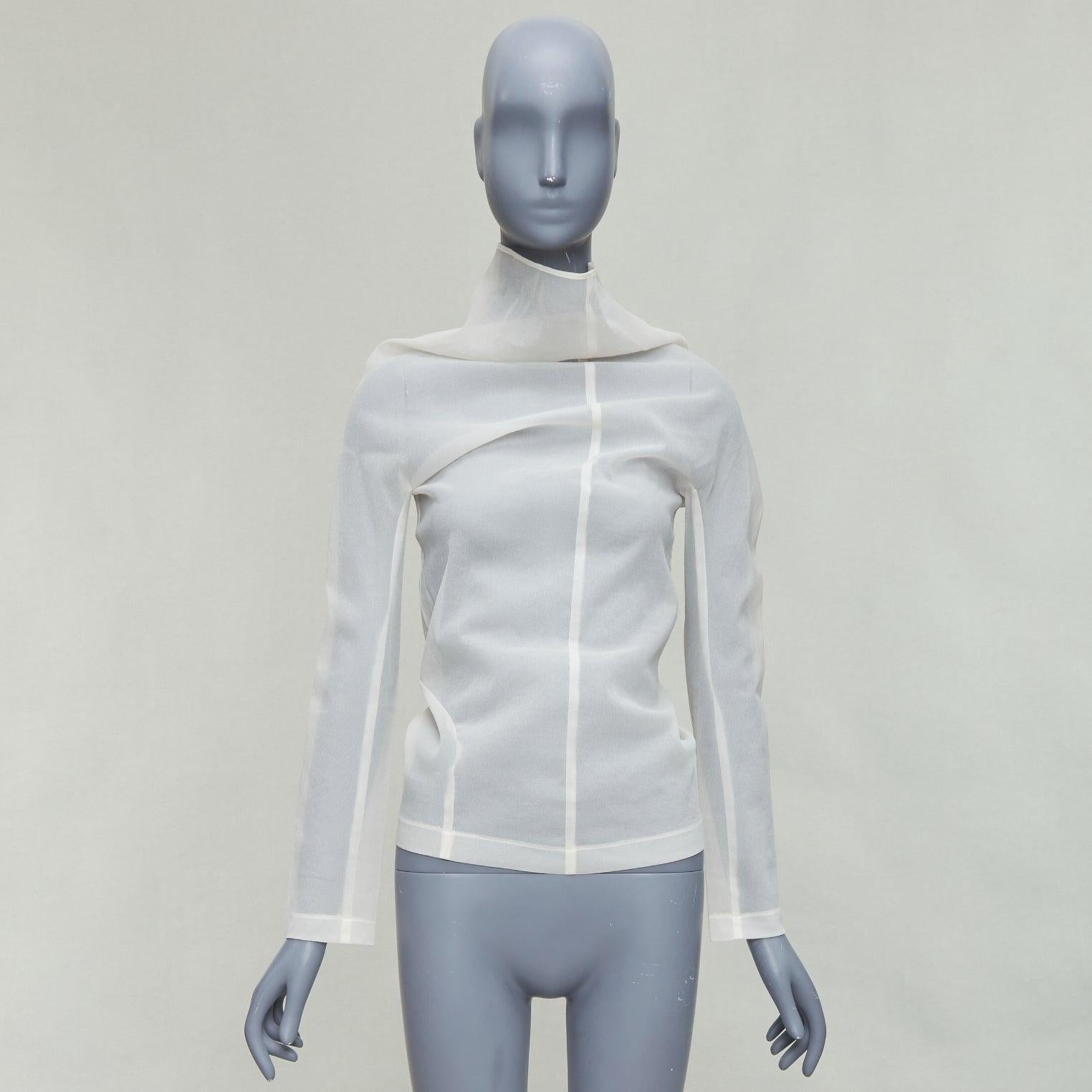 COMME DES GARCONS 1997 Lumps Bumps off white sheer turtleneck top S 6