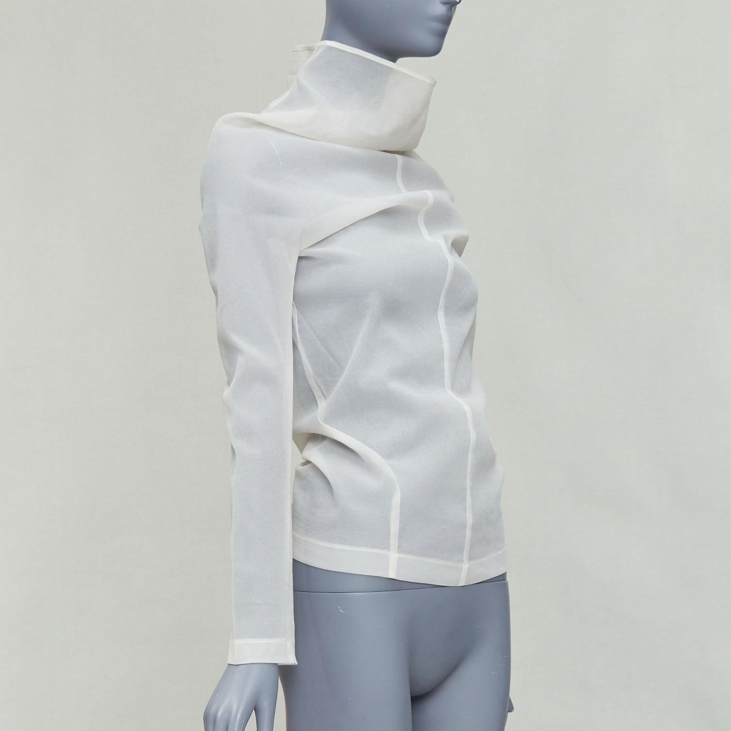 Gray COMME DES GARCONS 1997 Lumps Bumps off white sheer turtleneck top S